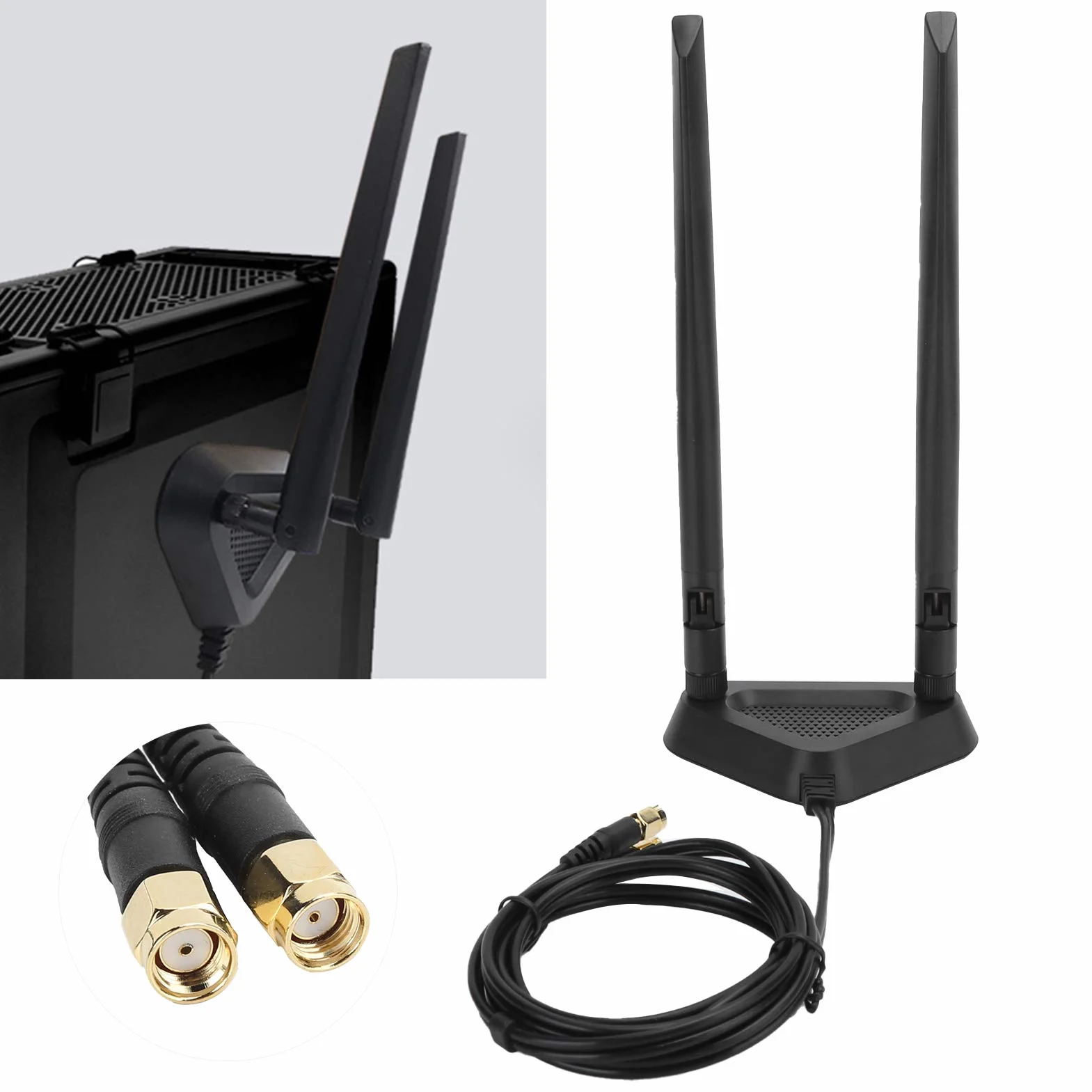 ASHATA Antena WiFi magnetyczna RP-SMA 1,1 m przedłużacz do routera