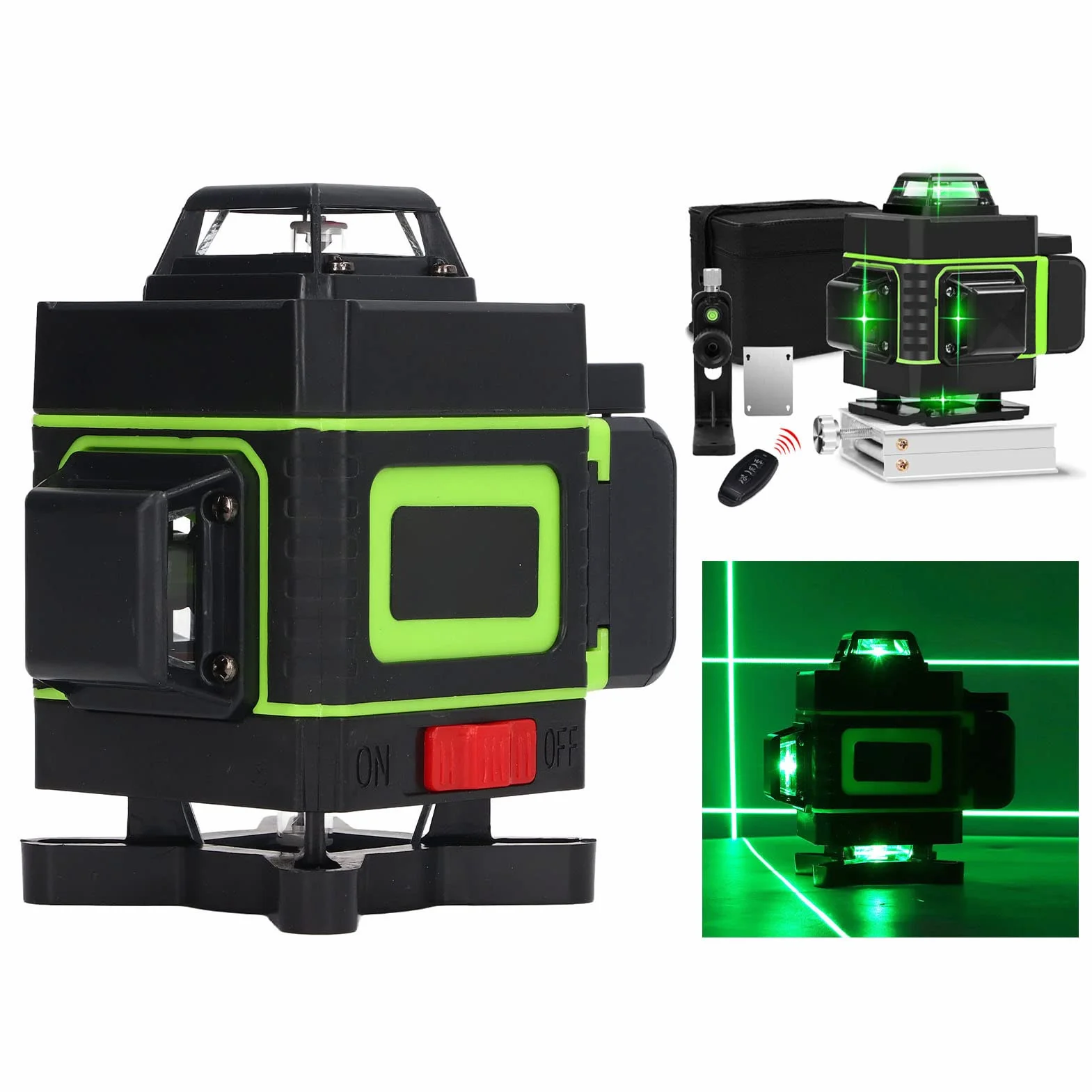 Zielony Poziom Lasera, 82 Stopy 16 Linii 4D 4x360 ° Dokładny Samopoziomujący Zewnętrzny Zielony Poziom Lasera Krzyżowego, Profesjonalny Samopoziomujący Poziom Lasera Narzędzie