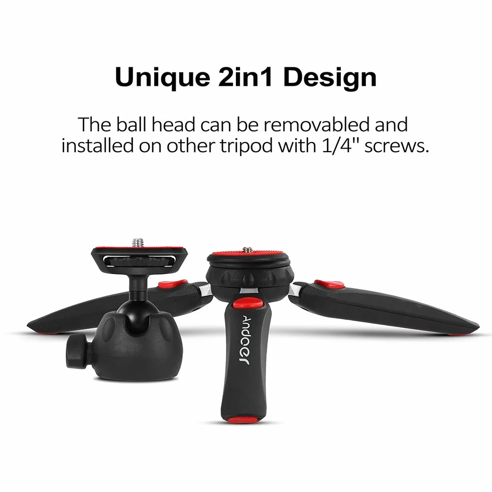 Andoer Mini statyw trójnożny zdejmowany głowica kulowa przenośny składany do lustrzanek DSLR/Mirrorless