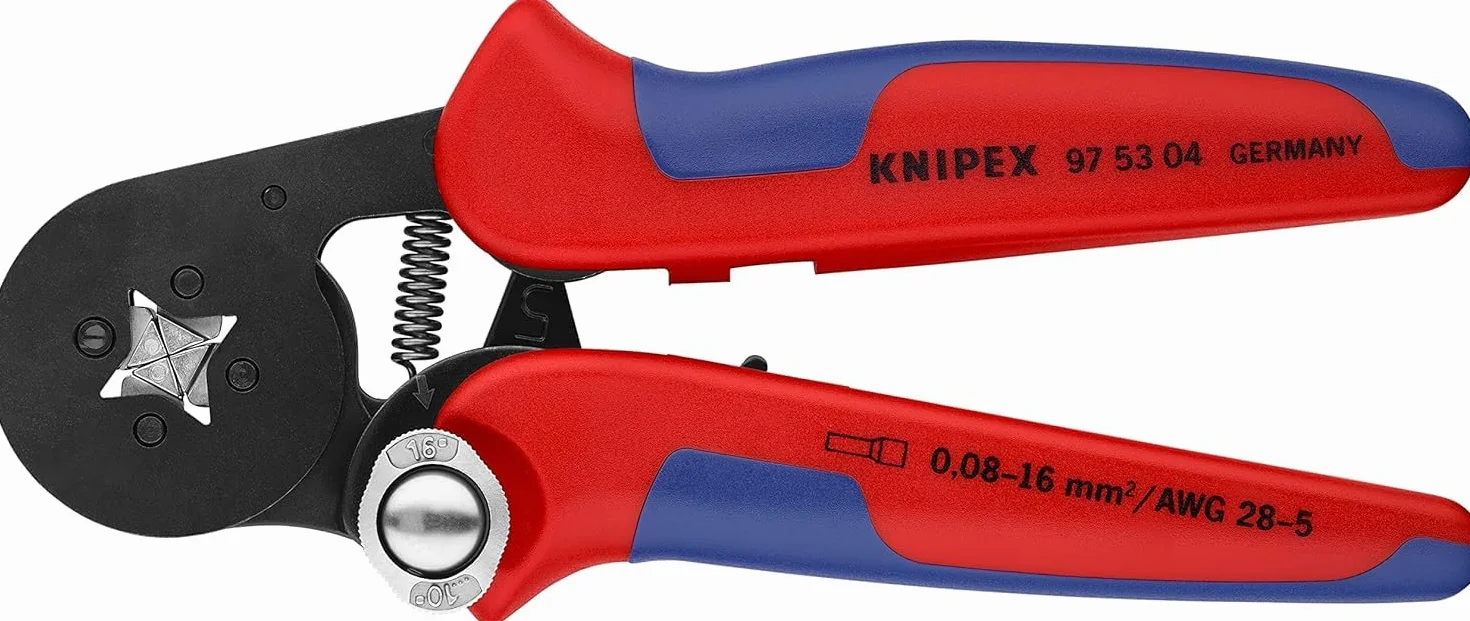 KNIPEX Samonastawne szczypce do zagniatania tulejek kablowych z ładowaniem bocznym w blister z osłonkami wielokomponentowymi, 97 53 04 SB