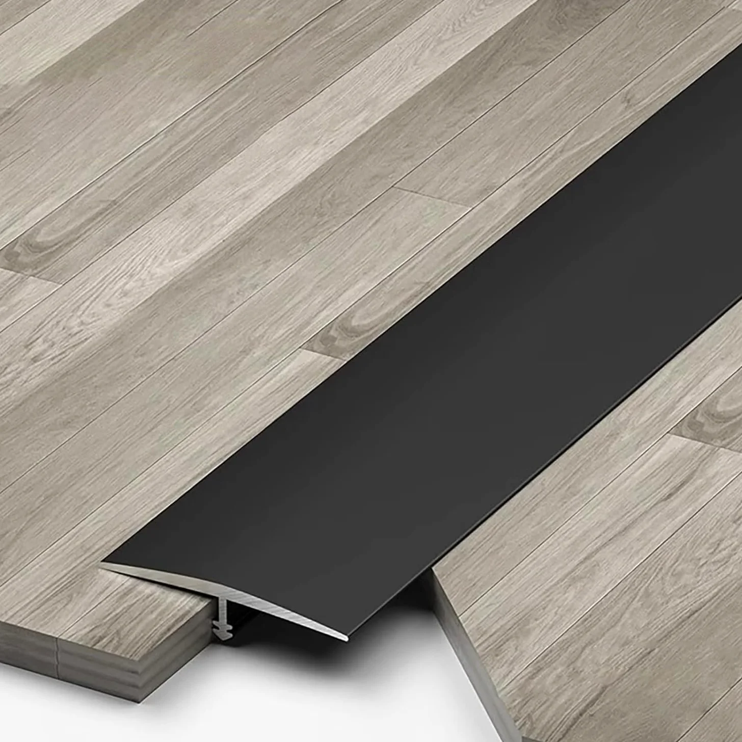 Aluminiowy profil TTransition 2 x 135 cm, trwała, odporna na zarysowania taśma TStrip do laminatu, winylu, drewna i płytek, drzwi, czarna, szerokość 25 mm, do użytku wewnątrz, bezszwowe wykończenie