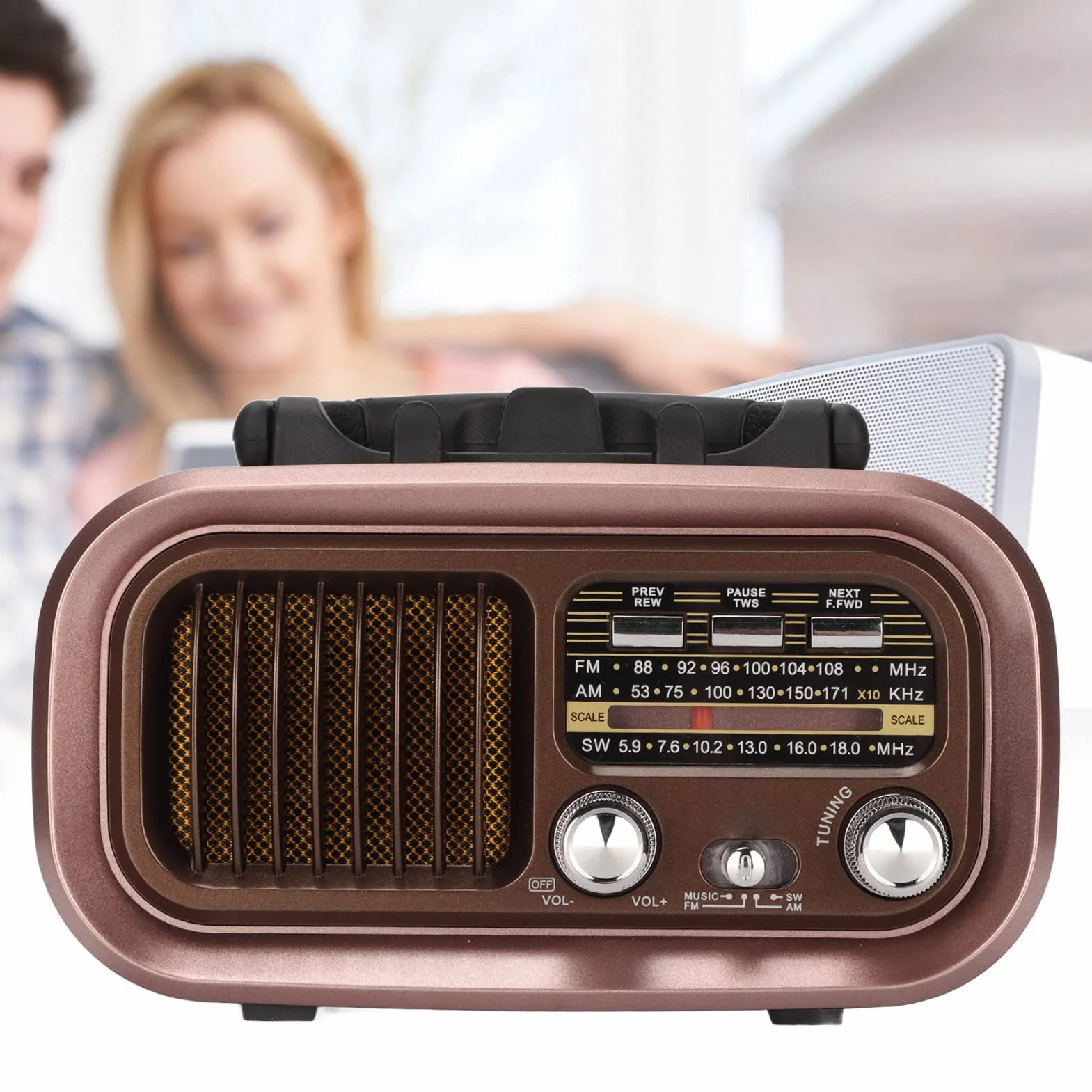 BROLEO Przenośny głośnik radiowy, wiele trybów odtwarzania, wielofunkcyjny głośnik radiowy vintage do wnętrz (RXBT628), BROLEOzi589apkn7-11