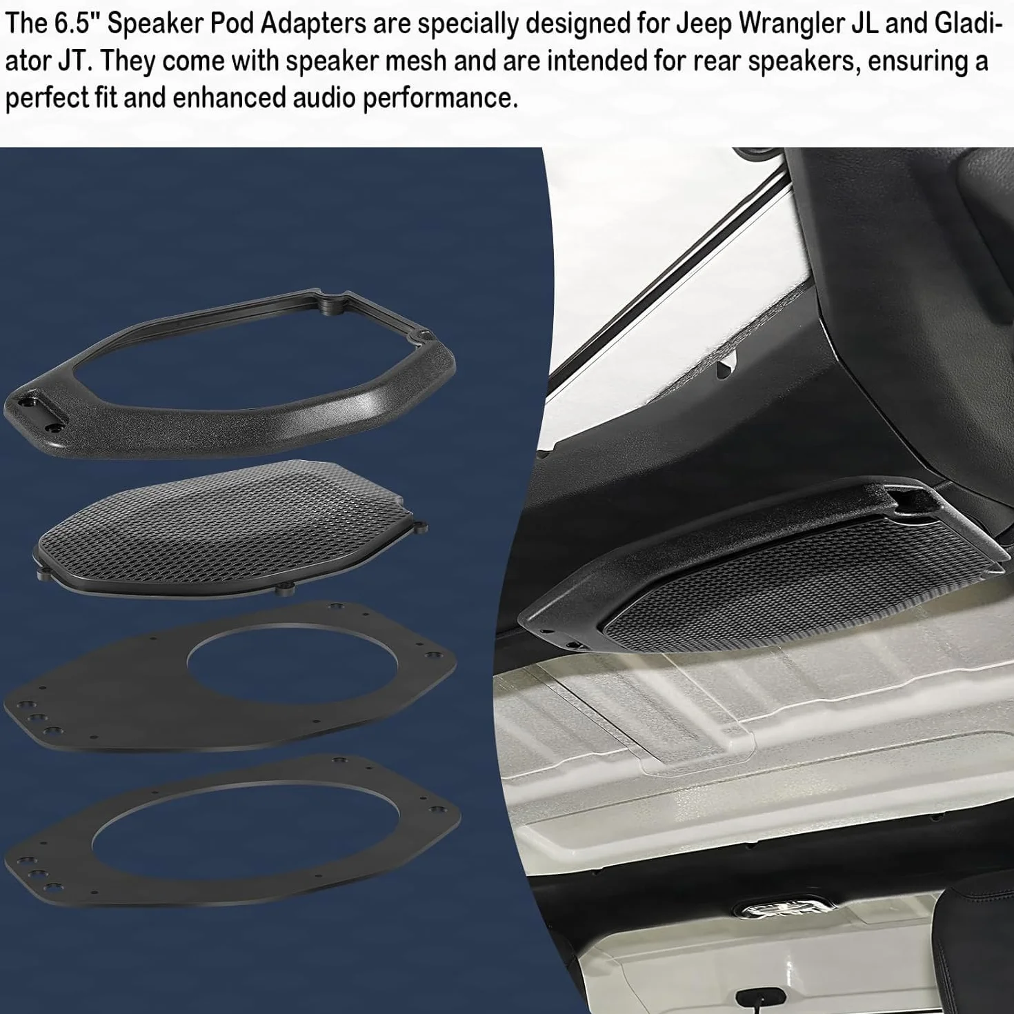 Adapter głośnika do Jeep Wrangler JL & Gladiator JT 2018-2024 6,5 cala zestaw drzwi wejściowych z adapterem głośnika wysokotonowego tylne głośniki sufitowe zestaw 2