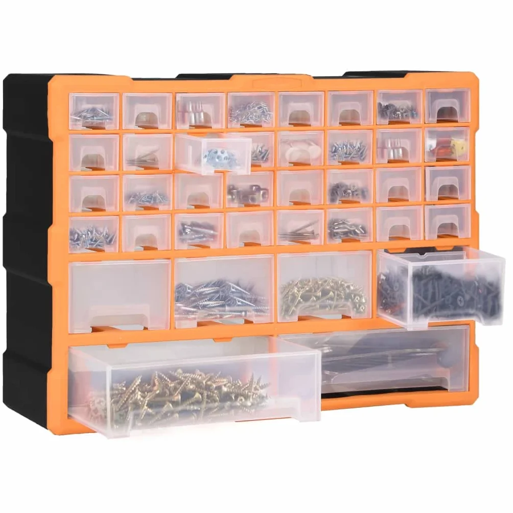 Wielofunkcyjny organizer do szuflad z 38 szufladami, skrzynka narzędziowa z polipropylenu (PP), 52 x 16 x 37,5 cm, kieszeń na małe części do warsztatu, garażu, do przechowywania narzędzi
