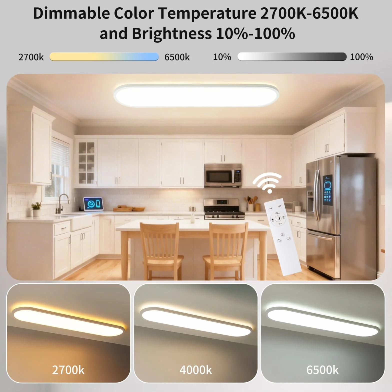 LEZOE Lampa sufitowa LED ściemnialna z pilotem 80x20x2,9 cm, 36 W 4500 lm Lampa sufitowa 2700K-6500K z funkcją pamięci, biurowa Panel do salonu sypialni łazienki kuchni domowego biura owalna