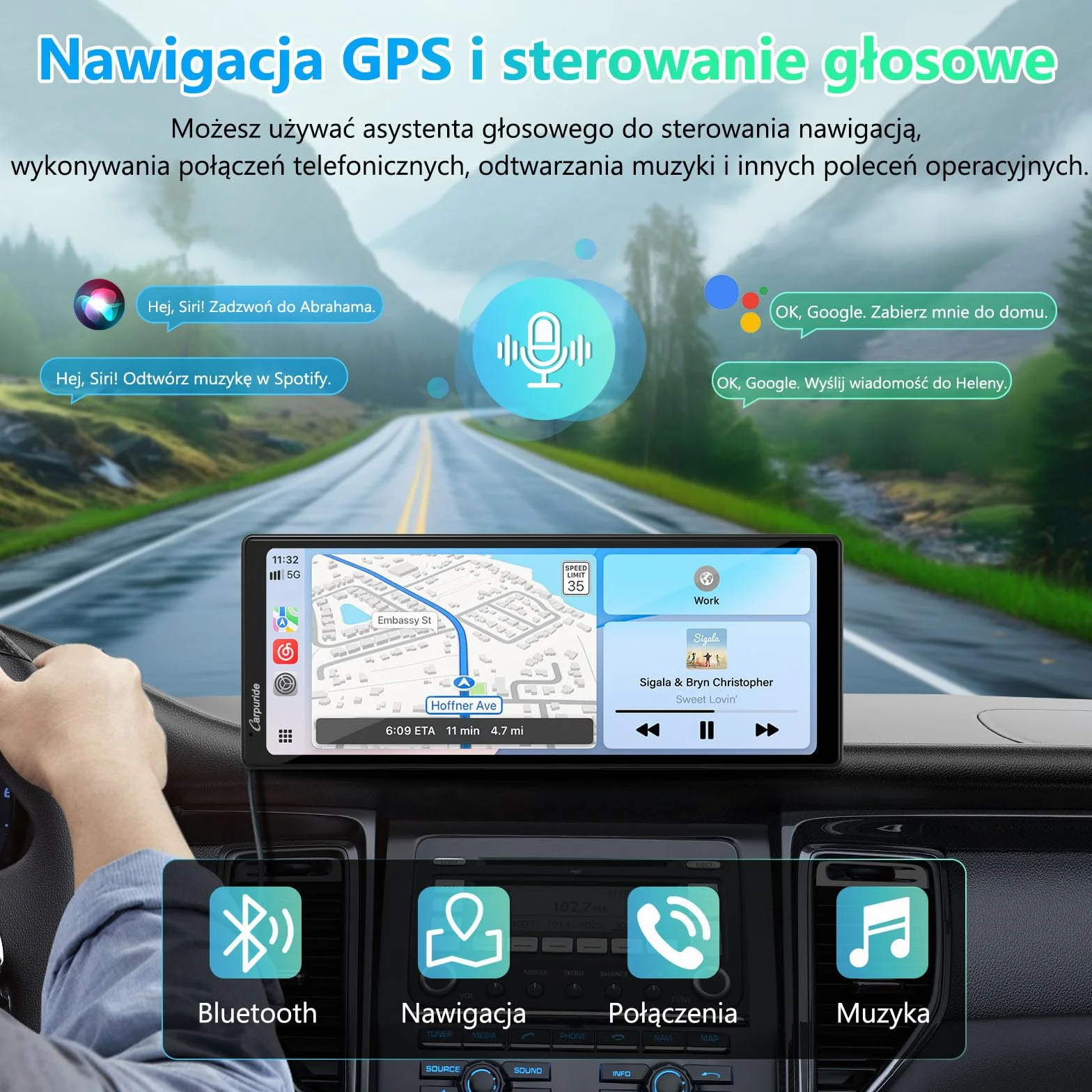 Carpuride V92R Przenośny Ekran Carplay 10,26-calowy HD 1080P Bezprzewodowy Android Auto z Kamerą Cofania 720P