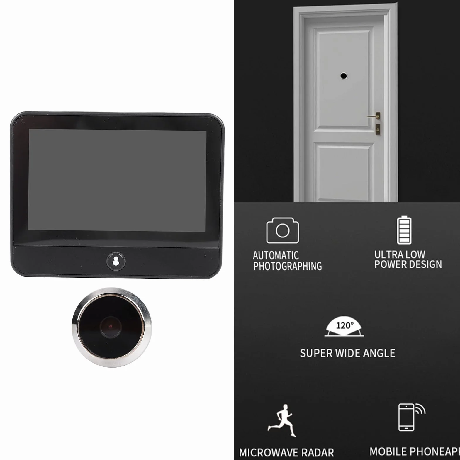 Cyfrowy wizjer do drzwi, kamera z wizjerem HD 1080P z kolorowym ekranem LCD, detekcją ruchu i szerokim kątem 120°, kamera wideo z wizjerem WiFi Wbudowany akumulator do domu