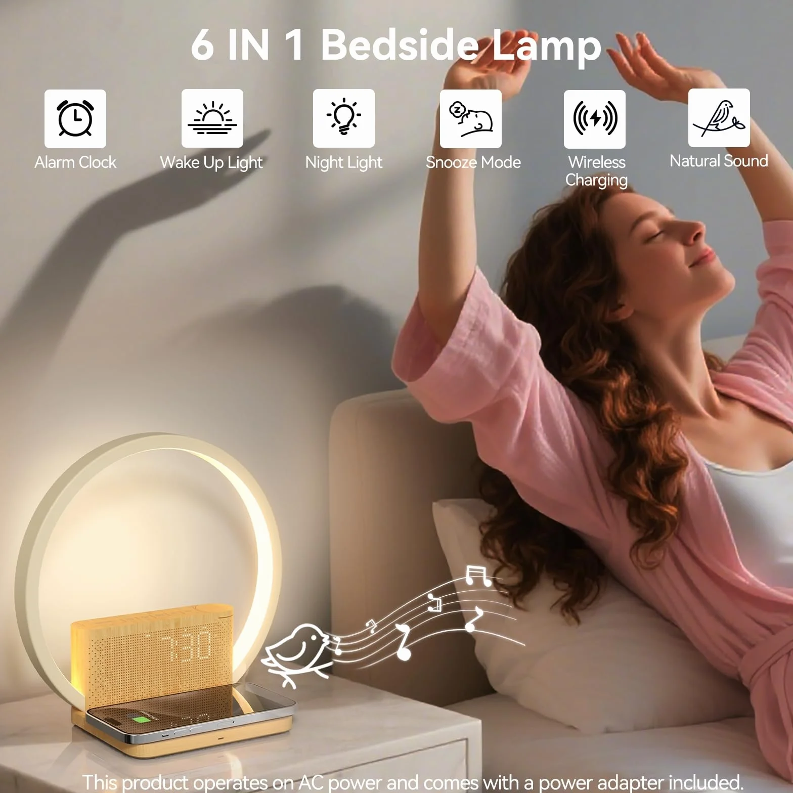 blonbar Budzik świetlny dzienny, lampa nocna z funkcją ładowania, 3-stopniowa dotykowa lampa stołowa z ściemniaczem, budzik świetlny, 10 naturalnych dźwięków do zasypiania, budzik wschodu słońca z
