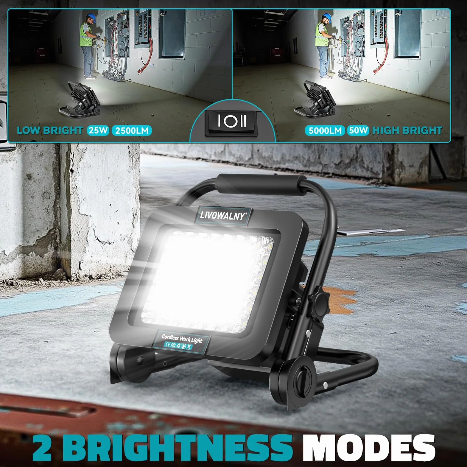 LIVOWALNY Reflektor budowlany LED do Makita, 18 V, 40 W, 4000 lm, przenośny, bezprzewodowy reflektor LED z 2 trybami jasności, do garażu, na kemping i plac budowy (bez baterii)