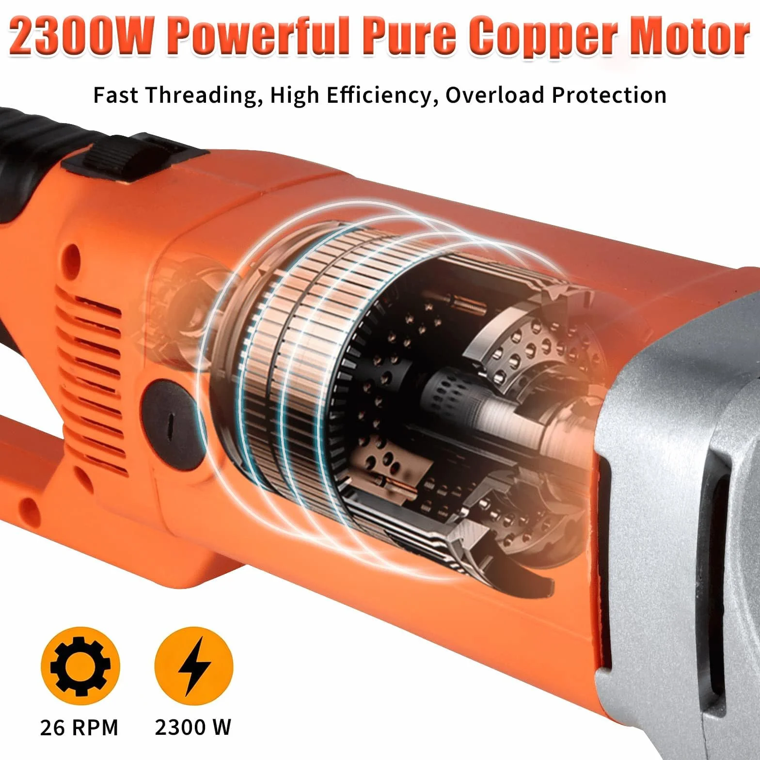 Elektryczna maszyna do gwintowania rur, ręczny zestaw do gwintowania rur o mocy 2000 W, z 6 żeliwnymi matrycami 1/2"-2" i walizką, narzędzie z napędem elektrycznym dla hydraulików, przemysłowe