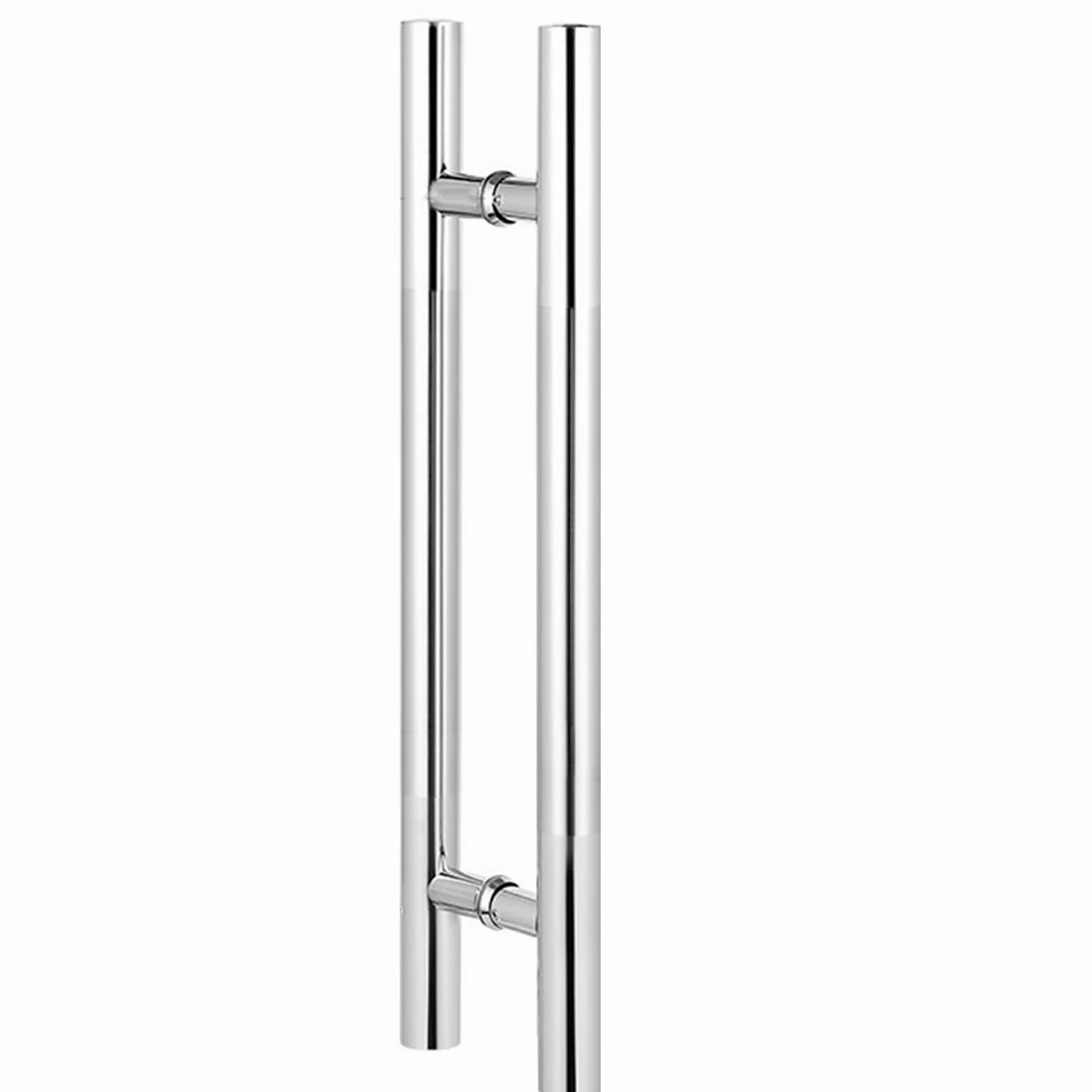 Polerowany chromowany uchwyt do drzwi z zestawem instalacyjnym – okrągły drewniany drążek do drzwi szklanych – konstrukcja Push/Pull (biała, 80 cm / 32 cale - 50 cm)