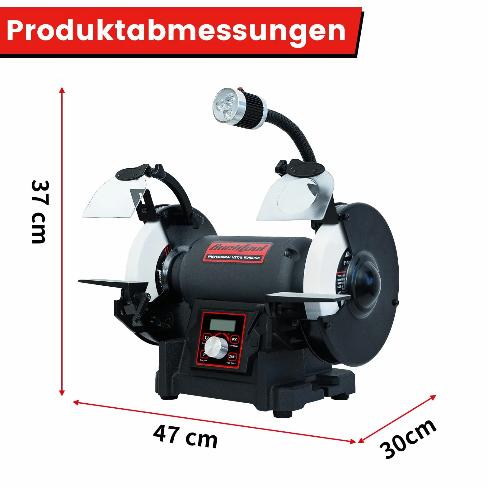 Bucktool Szlifierka stołowa o zmiennej 200 mm, profesjonalna szlifierka VFD 750 W o niskim poziomie wibracji i wysokim momencie obrotowym do obróbki metalu, ostrzenia noży i prac warsztatowych