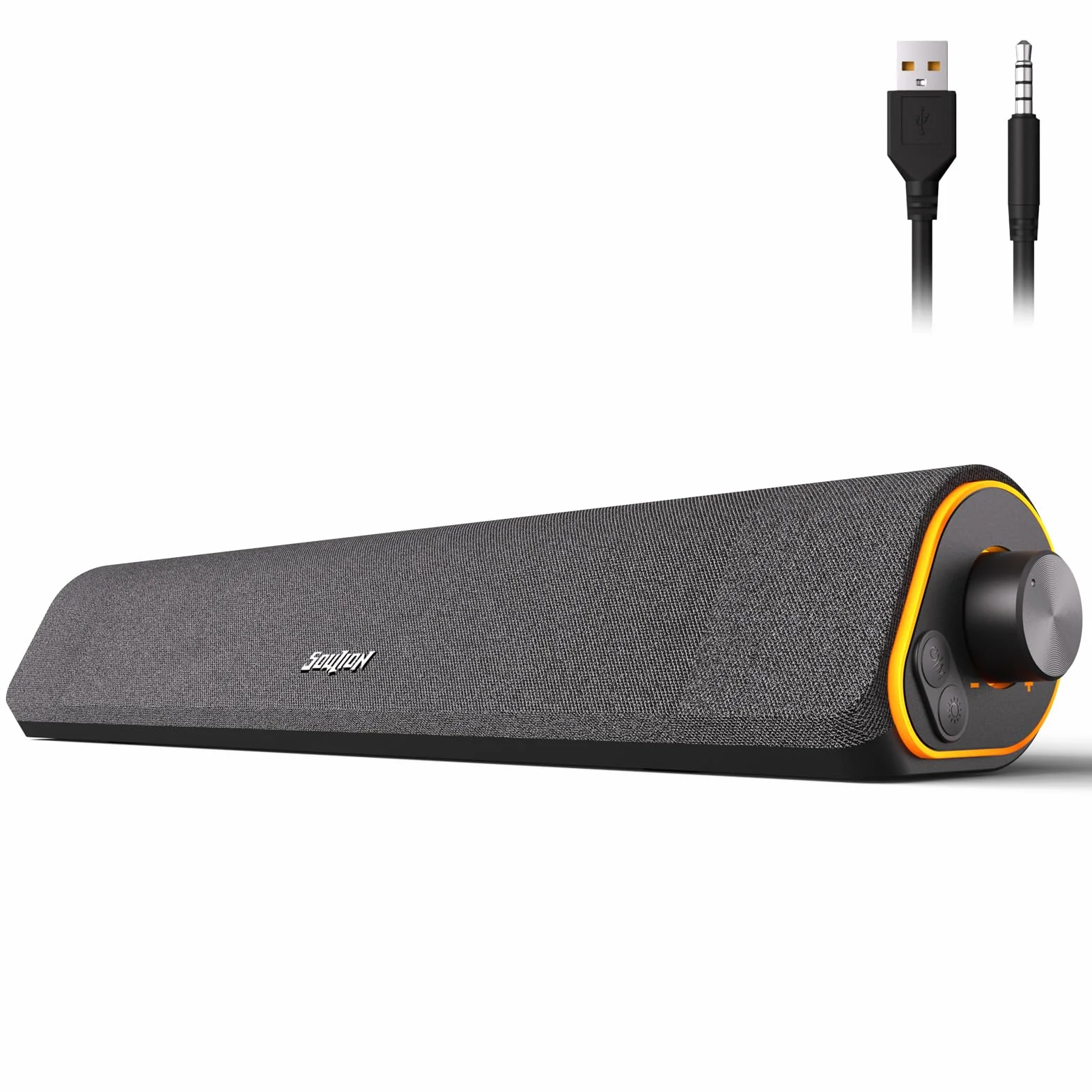 SOULION Głośniki komputerowe R50, zasilane przez USB i wejście AUX 3,5 mm Jack RGB, małe głośniki komputerowe, soundbar Bluetooth 5.3 z pokrętłem regulacji głośności do komputera