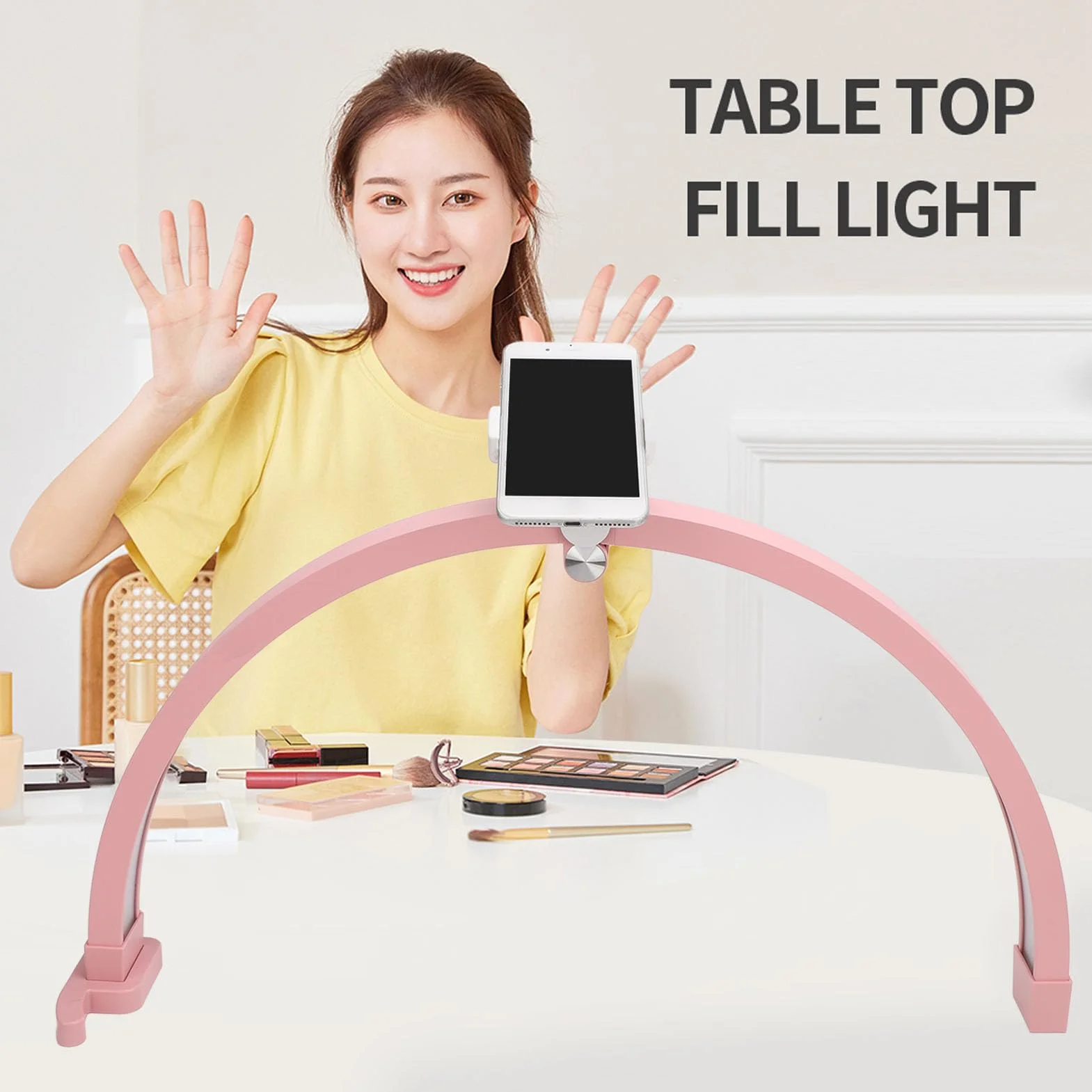 22-calowa Lampka LED do Manicure Half Moon Beauty z Klipsem do Telefonu, Biurkowa do Paznokci 20 W 3200–5600 K 1500 Lm, Lampka na Biurko do Tatuażu Lash Tech, do