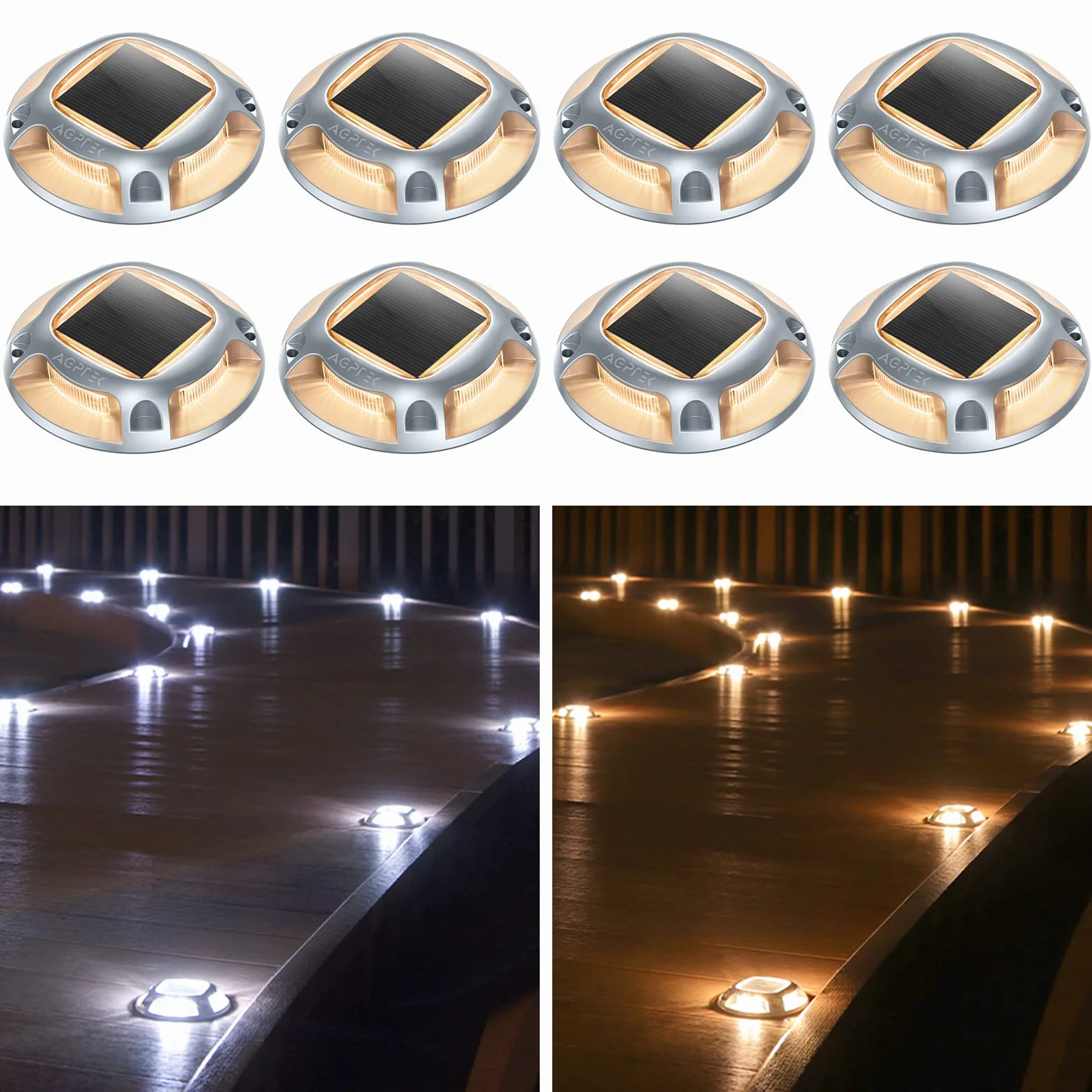 AGPTEK 8 x zewnętrzna lampa solarna IP68, wodoodporna lampa ogrodowa z 2 trybami oświetlenia, do ogrodu, podwórza, podjazdu, schodów, chodników, korytarzy, patio, trawnika