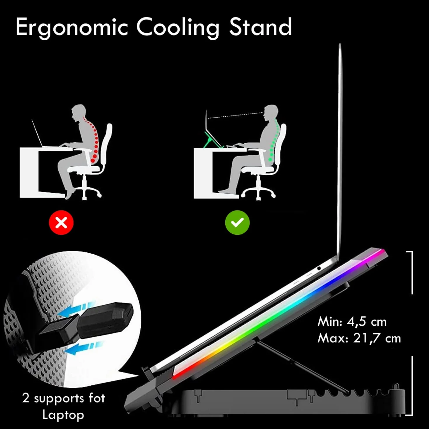 EWENT BAZA NOTEBOOK Z 6 regulowanymi i RGB WENTYLATORAMI