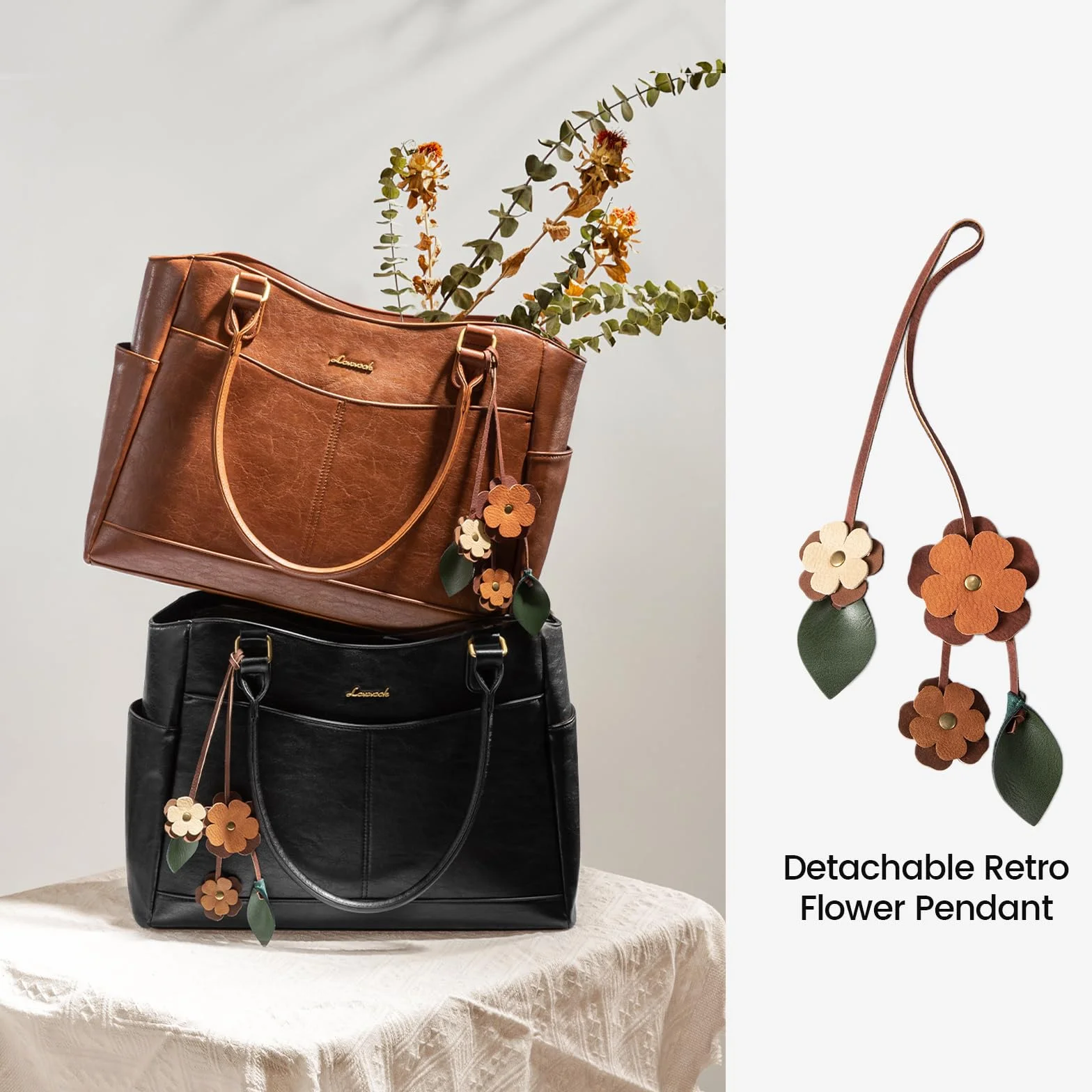 LOVEVOOK Damska torba na laptopa 15,6" elegancka torba robocza z paskiem na ramię