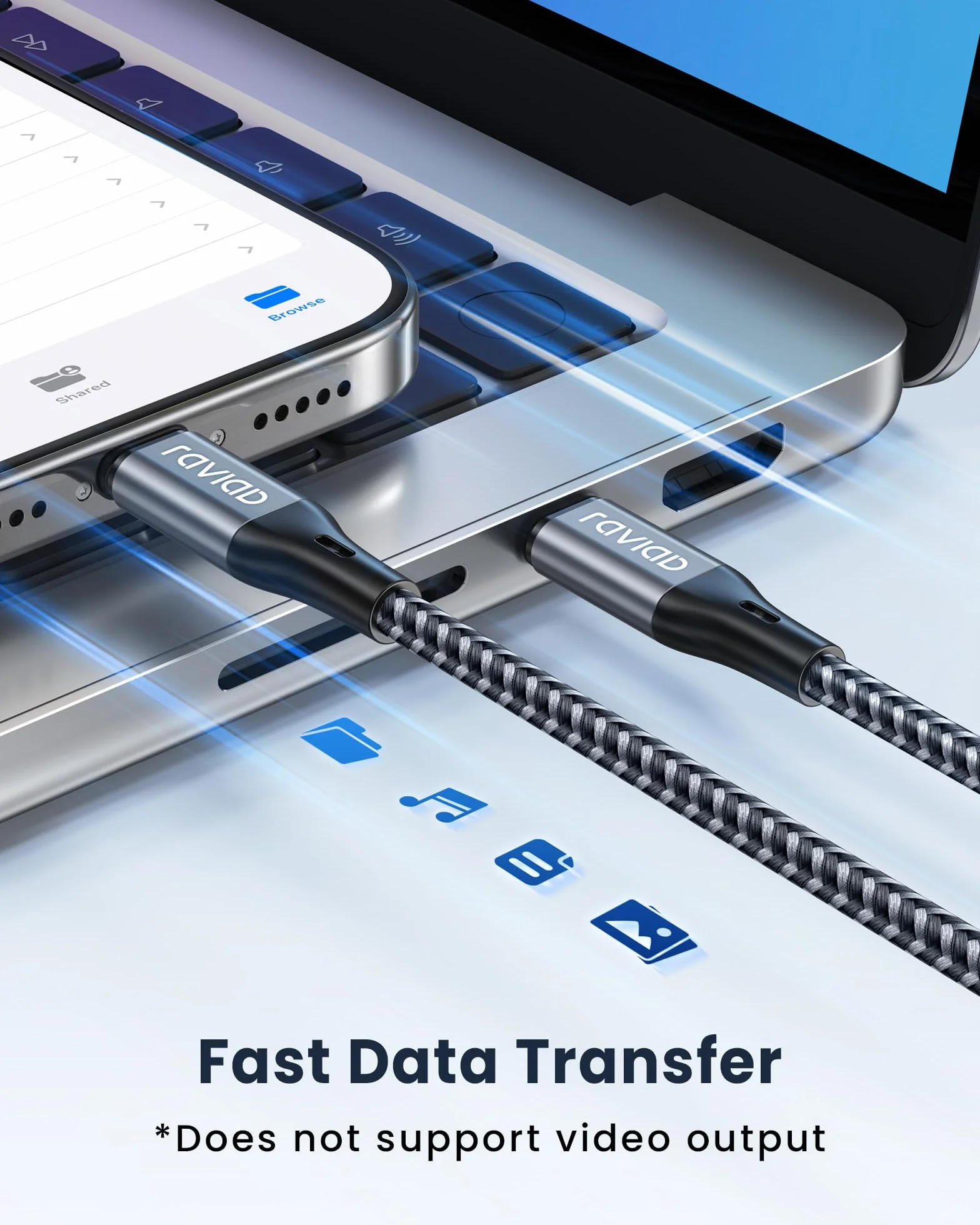 RAVIAD Kabel USB C Lightning 0,3 m [certyfikat MFi] kabel do ładowania iPhone Power Delivery Nylon typ C to Lightning kabel do ładowania do iPhone 14/13 Pro / 13 Pro Max / 13 Mini / 12 Pro Max / 12