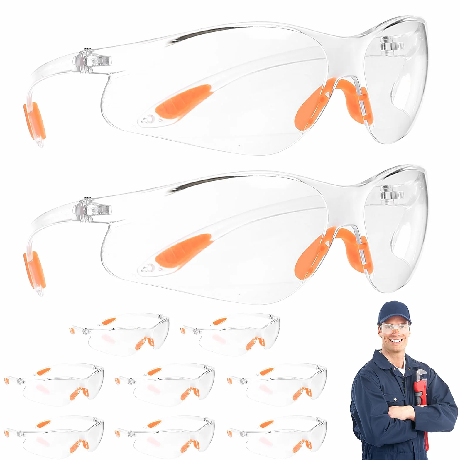 10 sztuk okularów ochronnych, okulary ochronne, przezroczyste, z gumową wkładką, okulary ochronne do sportów strzeleckich, okulary laboratoryjne, okulary rowerowe, dla mężczyzn i kobiet