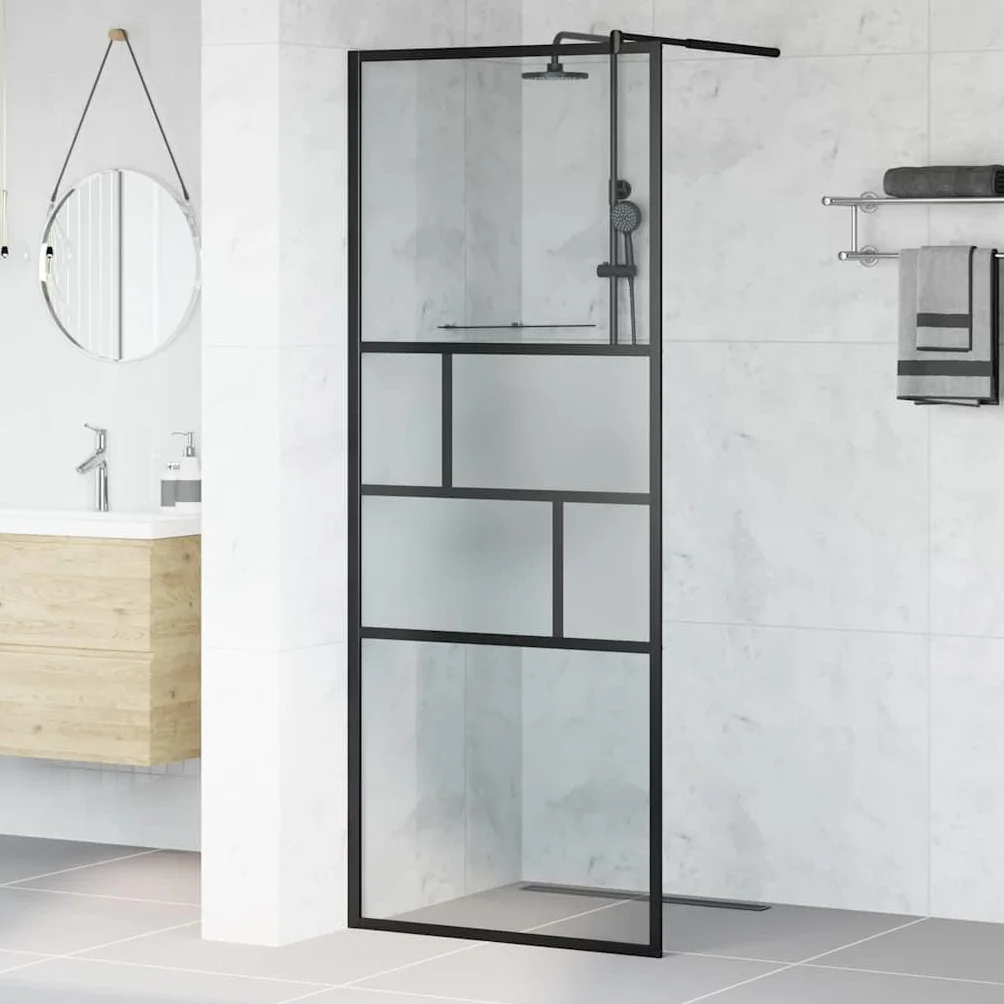 Ścianka prysznicowa Walk-in czarna ze szkła bezpiecznego ESG i aluminium, 80 x 195 x 0,5 cm, bez ramy, bez barier, zajmuje mało miejsca do łazienki z ochroną przed pryskaniem i nowoczesną