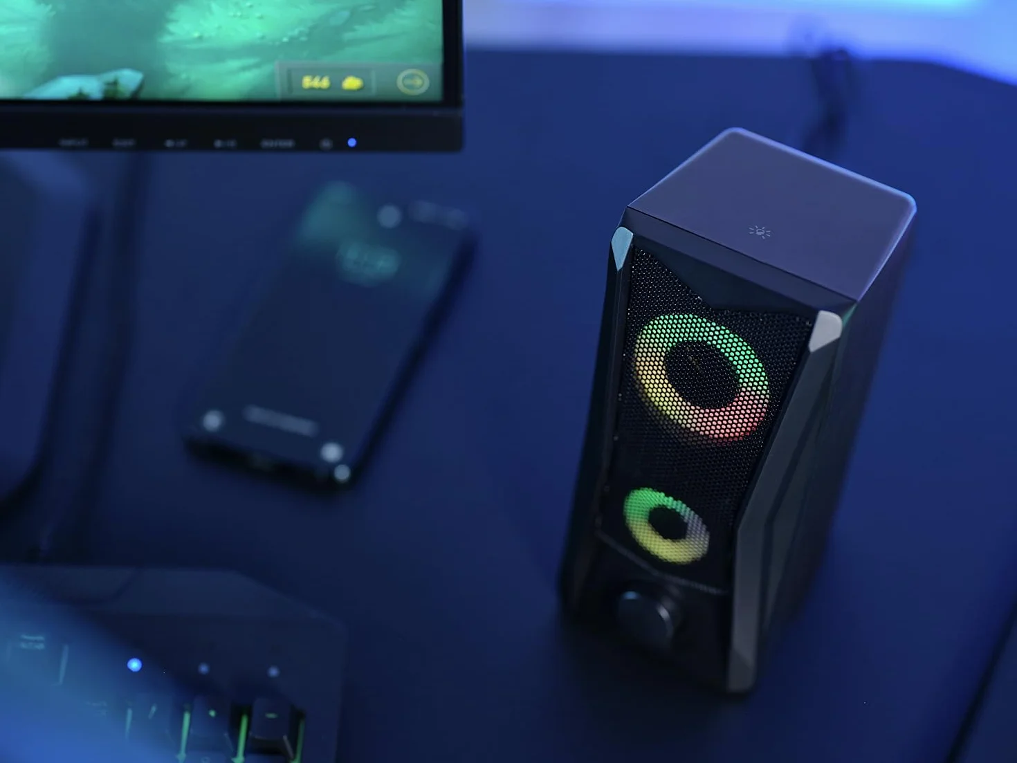 Trust Gaming GXT 606B Javv 2.0 PC głośnik z oświetleniem RGB LED, 12 W (6 W RMS), zasilanie USB, kompaktowe głośniki PC, zestaw głośników, głośniki gamingowe do komputera i laptopa – czarny
