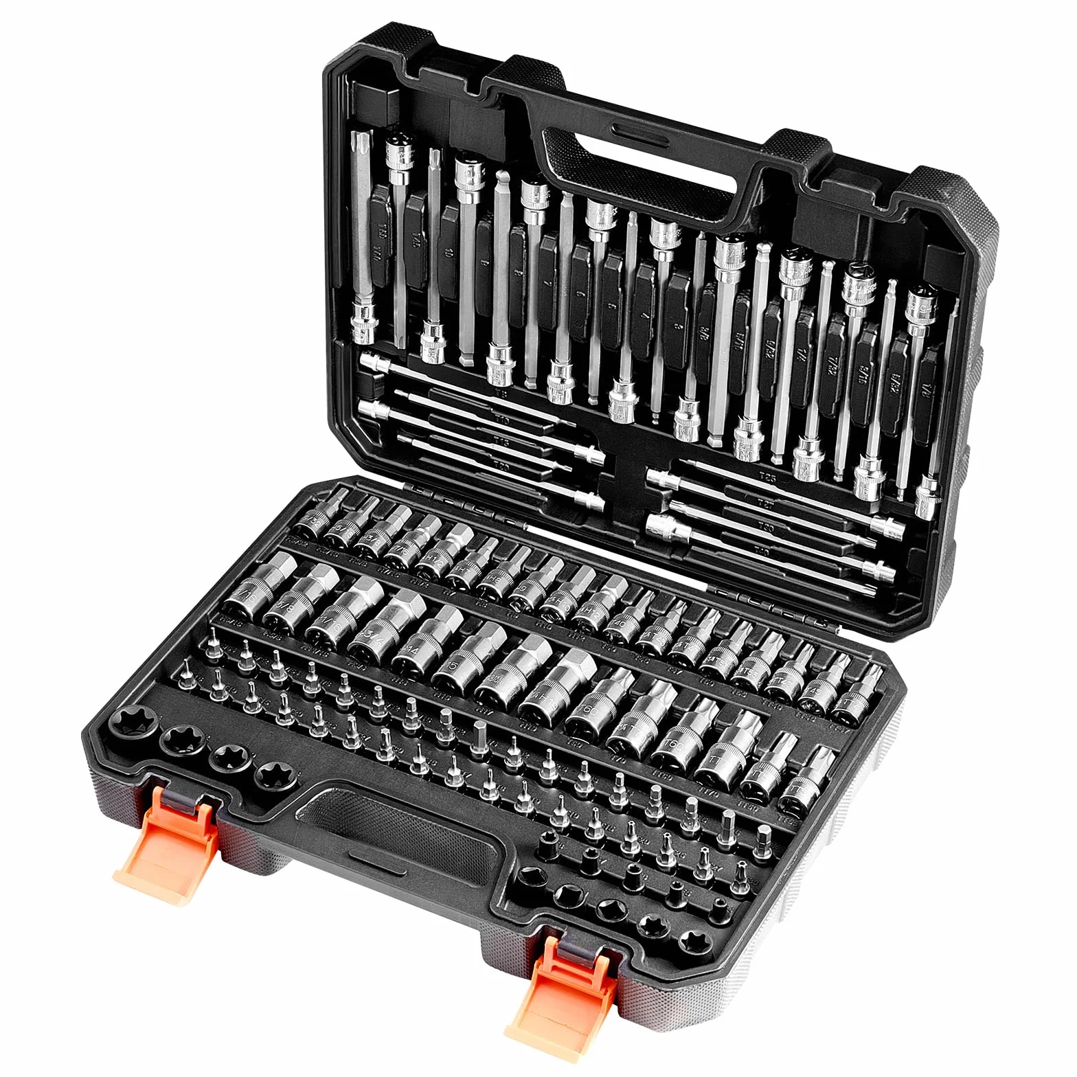 VEVOR Zestaw nasadek SAE i metrycznych, zewnętrzne sześciokątne/torx/torx, stal stopowa S2 i stal Cr-V, przyłącza 0,63/0,95/1,27 cm z ulepszoną torbą do przechowywania, użycie ręczne