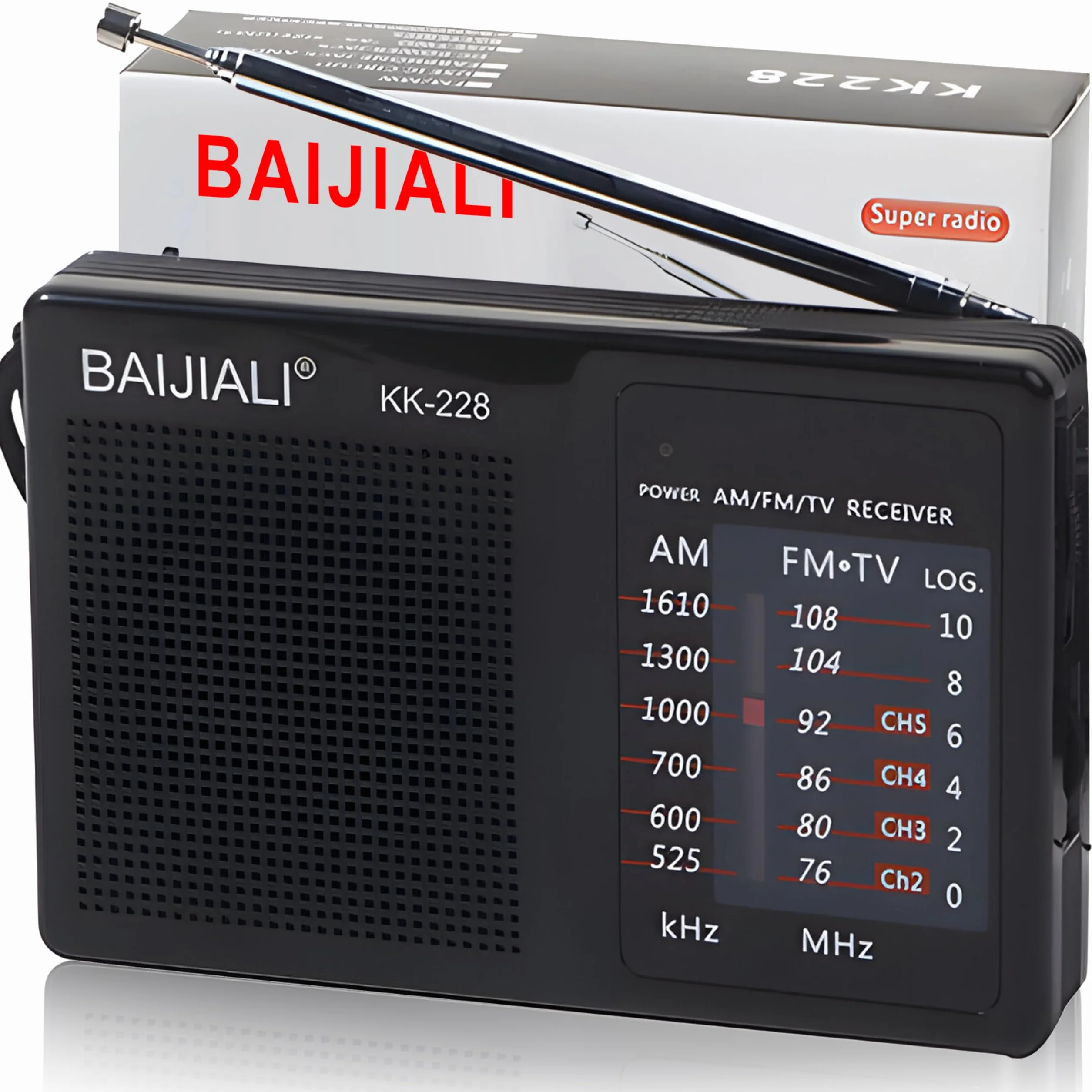 Retoo Przenośne radio kieszonkowe FM AM 11,5x3x7,5 cm z uchwytem bateria AA głośność antena teleskopowa gniazdo słuchawkowe 3,5mm białe
