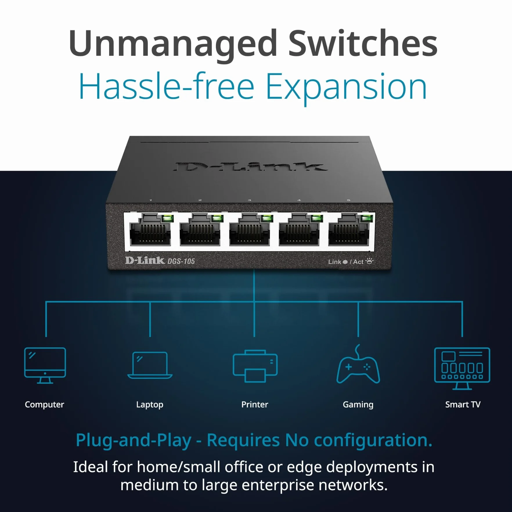 D-Link 5-Portowy Przełącznik Gigabit, Czarny