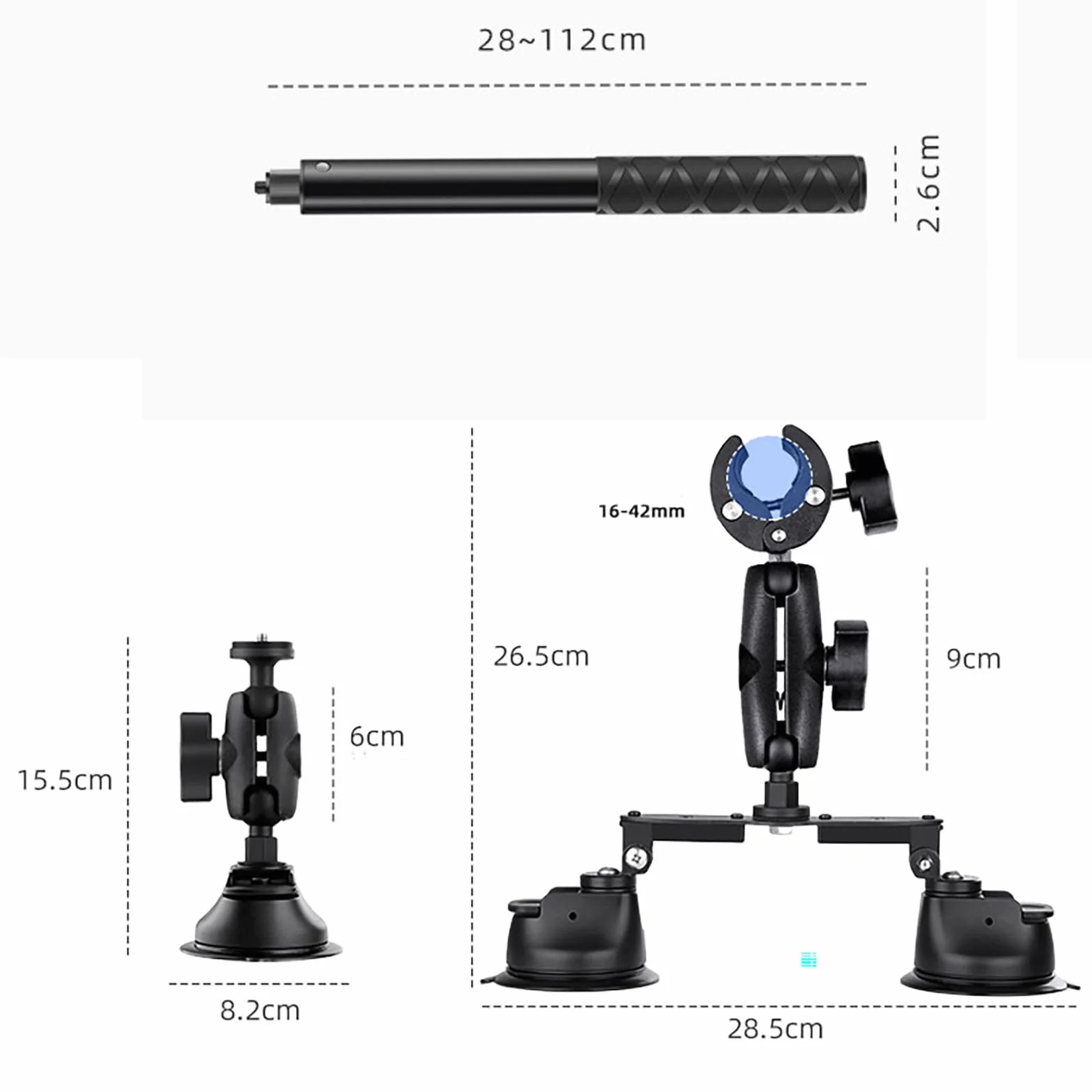 NEWFUN Kij Fotograficzny 112 cm z Przyssawką do Insta360