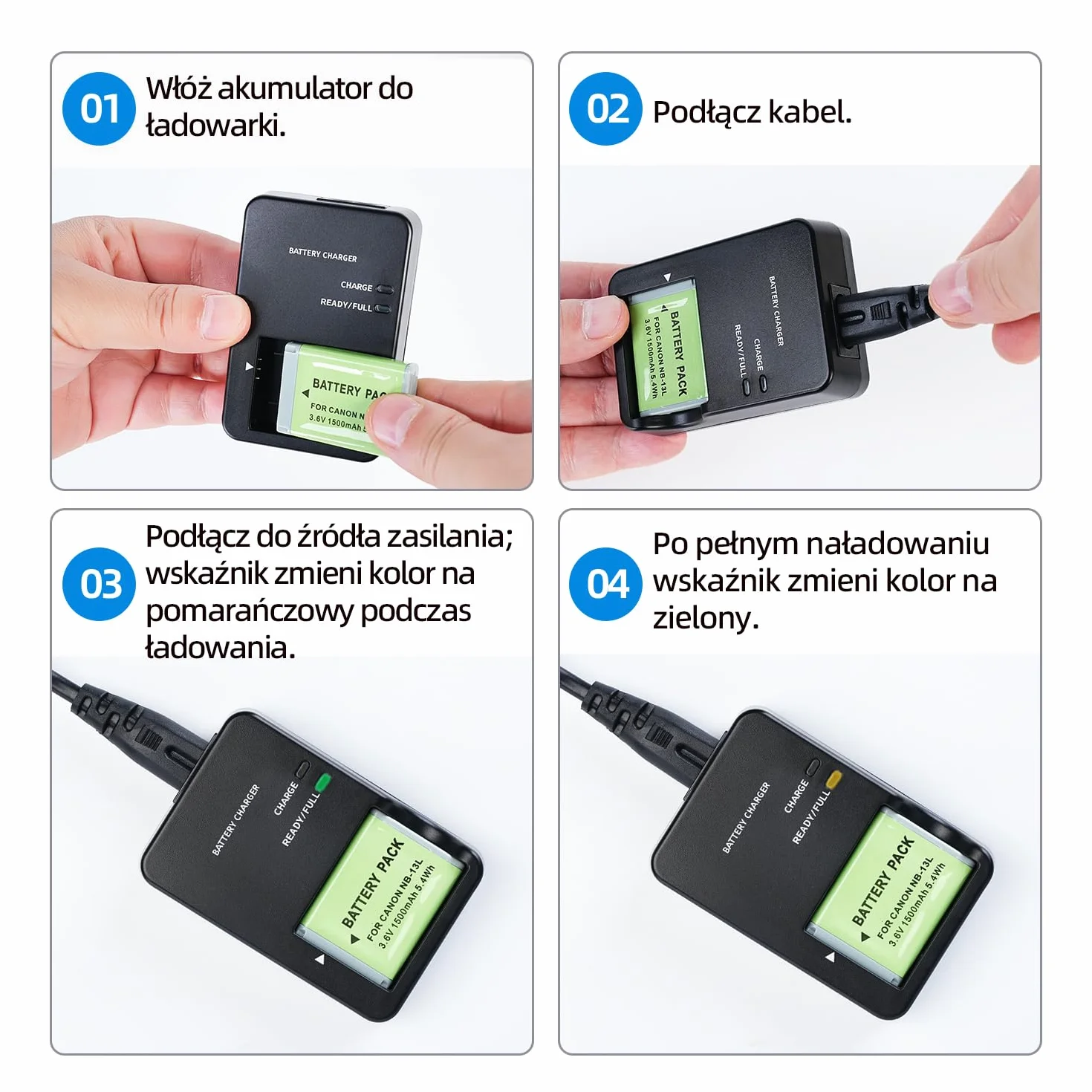 CB-2LH NB-13L Ładowarka kompatybilna z aparatem cyfrowym Canon PowerShot G7 X Mark II, G5 X, G7 X, G9 X, G9 X Mark II, SX620 HS, SX720 HS, SX730 HS