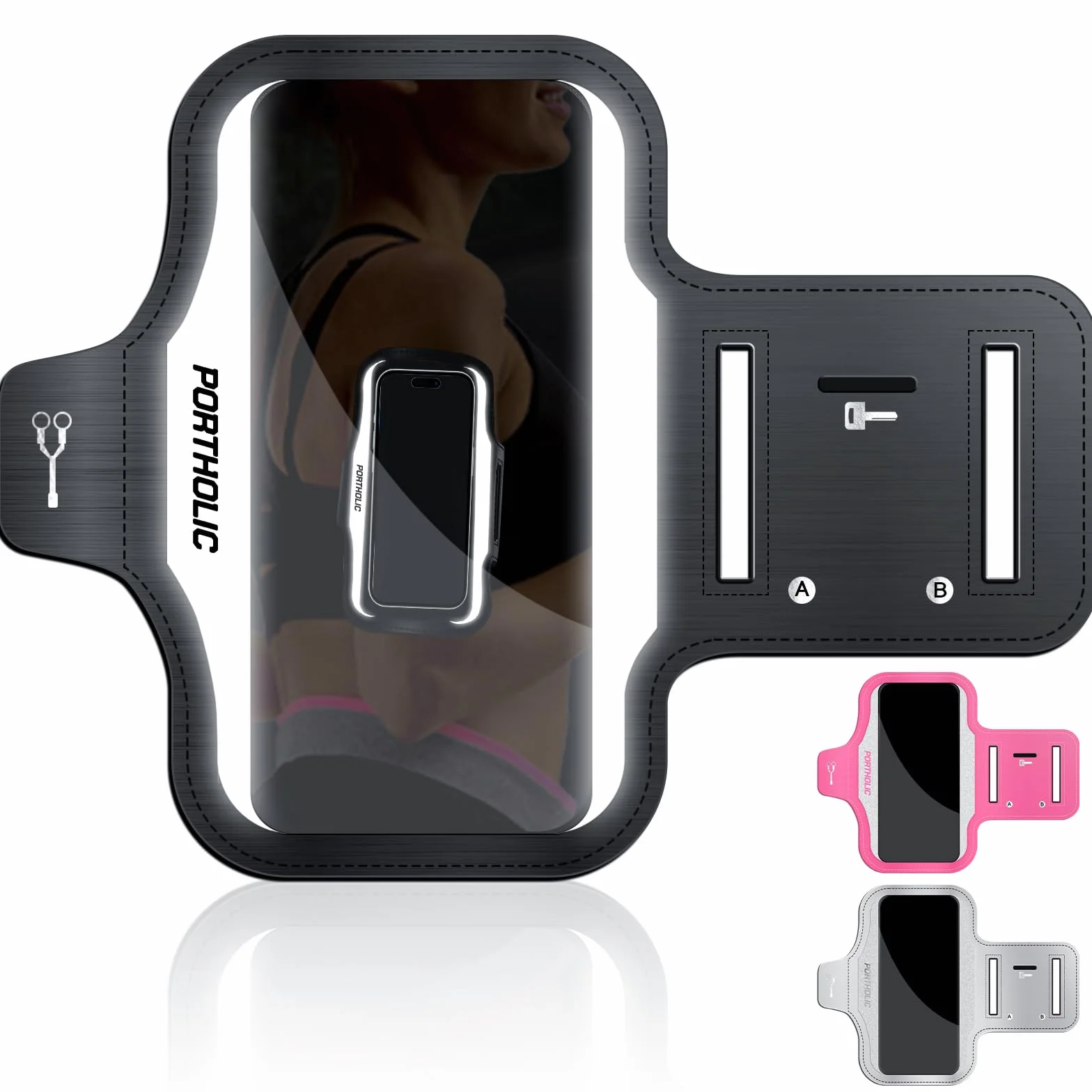 PORTHOLIC Uniwersalna opaska sportowa na smartfona do iPhone 13 12 11 Pro Max X XS 8 7 6, Galaxy A12 S21 S20 S10, Xiaomi Redmi Note 10, Huawei P40 P30, Oppo, do 6,7"