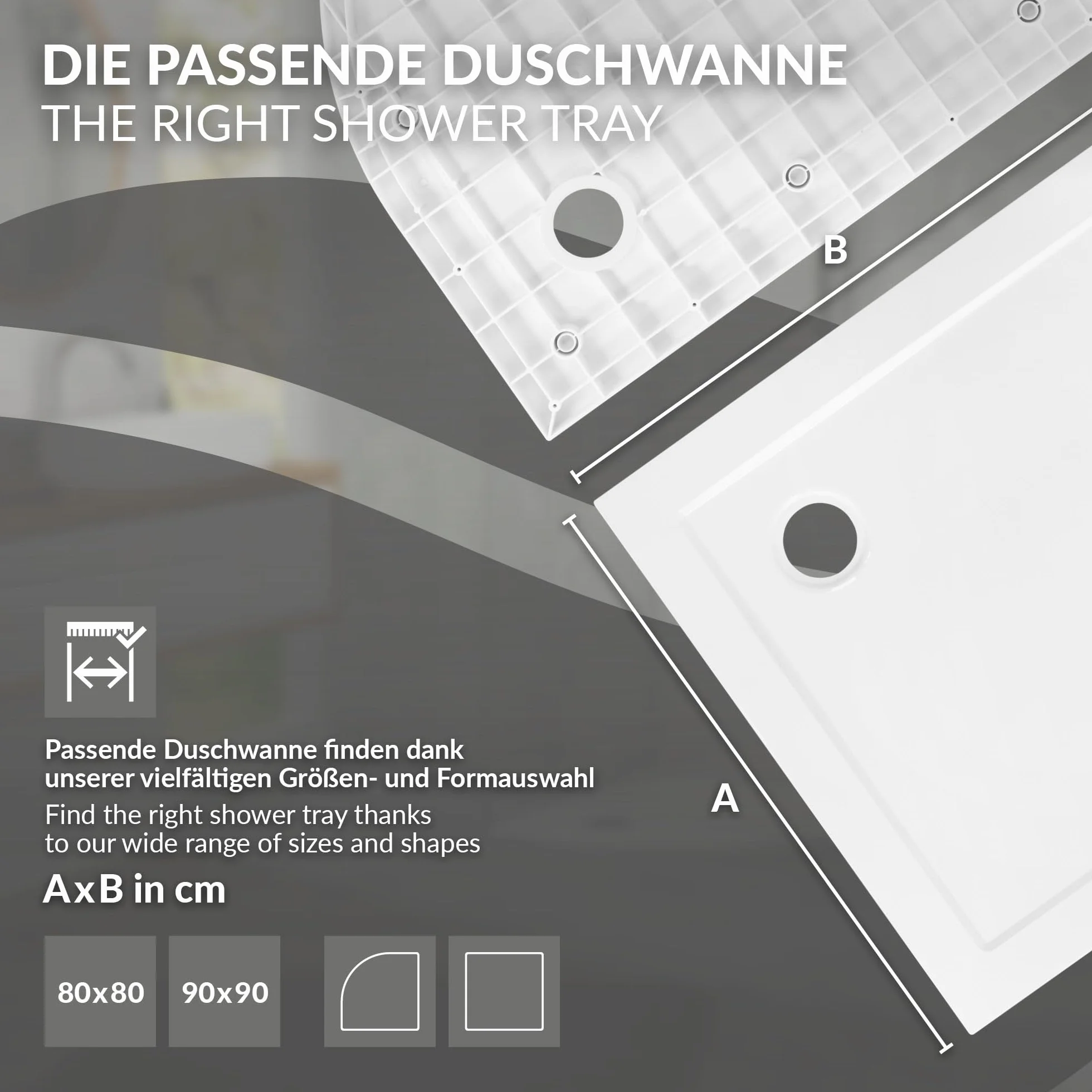 LuxeBath Brodzik Prysznicowy 80 x 80 cm Biały, Kwadratowy Wysokość z Syfonem i Odpływem, Ultrapłaski Brodzik z SMC, Wysokość 40 mm, Promień 55 cm, Wysoki Połysk, Narożny, Do Kabiny Prysznicowej