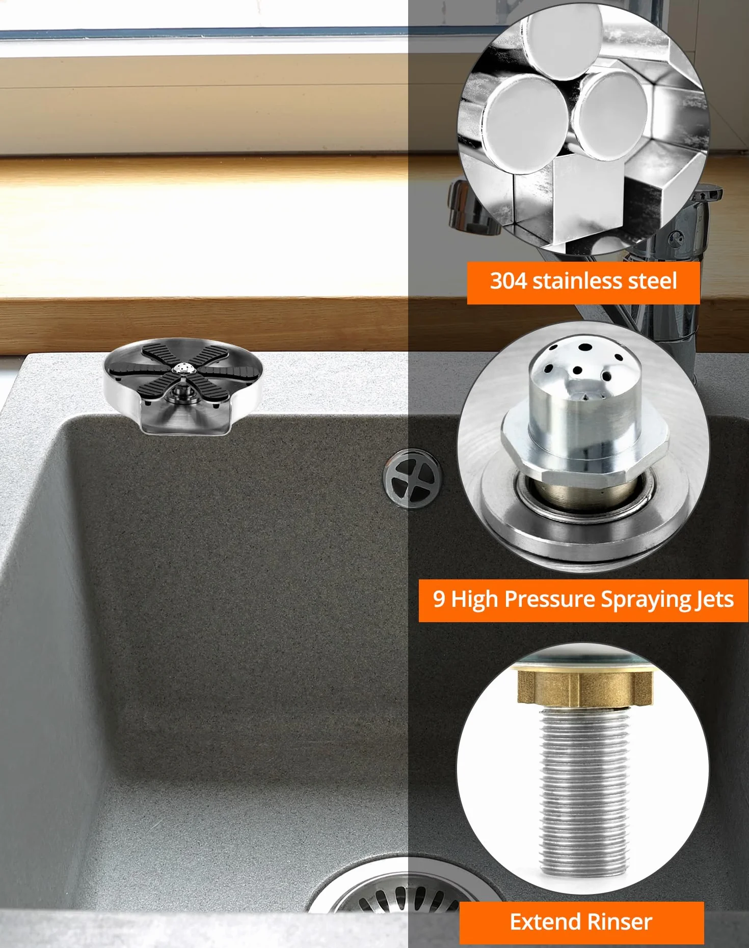 QWORK® 304 myjka do szkła ze stali nierdzewnej, automatyczna myjka do szkła, zmywarka do kubków, płukanka do szkła, do zlewu kuchennego, baru