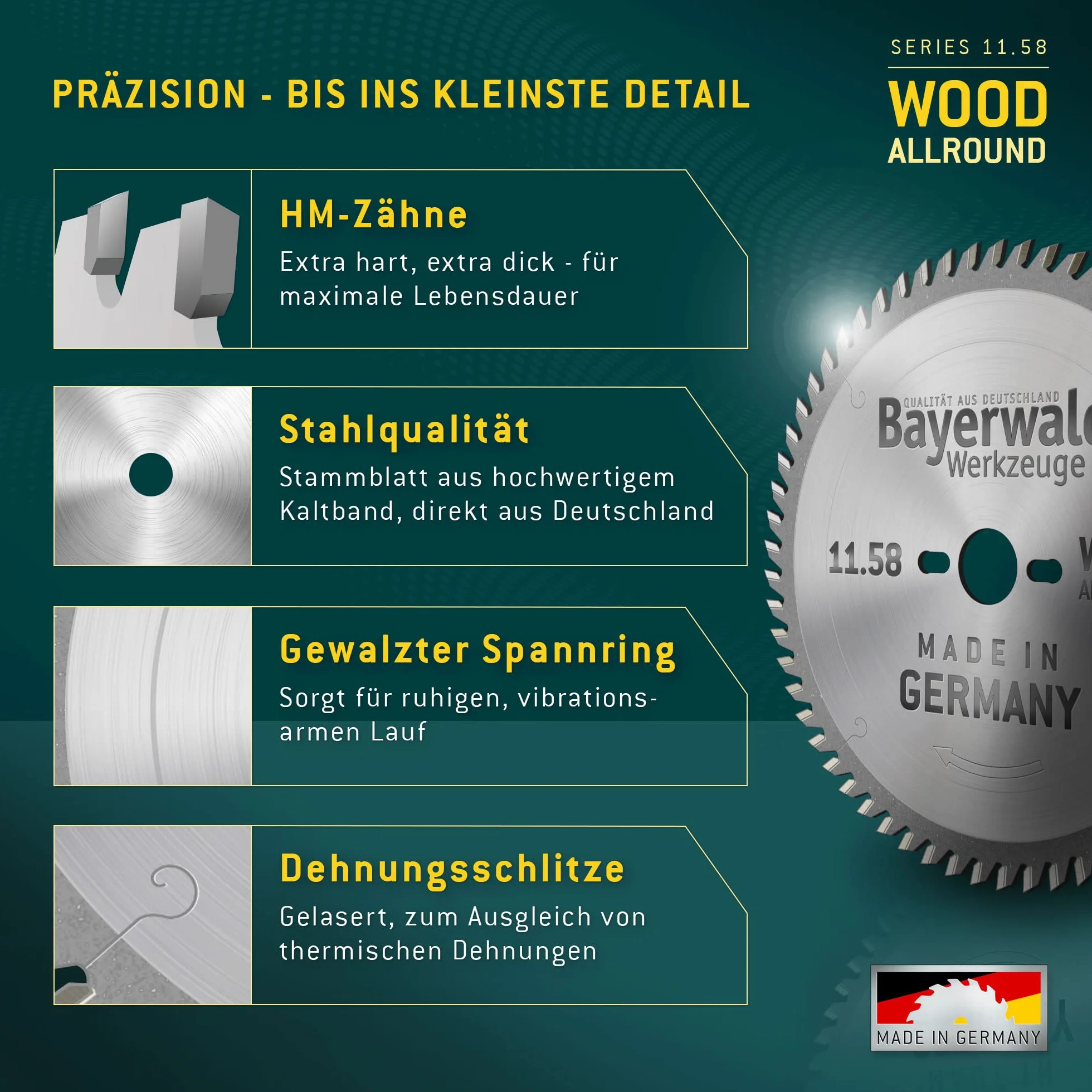 Bayerwald - HM brzeszczot do piły tarczowej do drewna - Ø 500 mm x 4,4 mm x 30 mm | WZ ujemny (60 zębów) | do pił ukośnych i ukośnych | otwory dodatkowe: 2/7/42 + 2/10/60