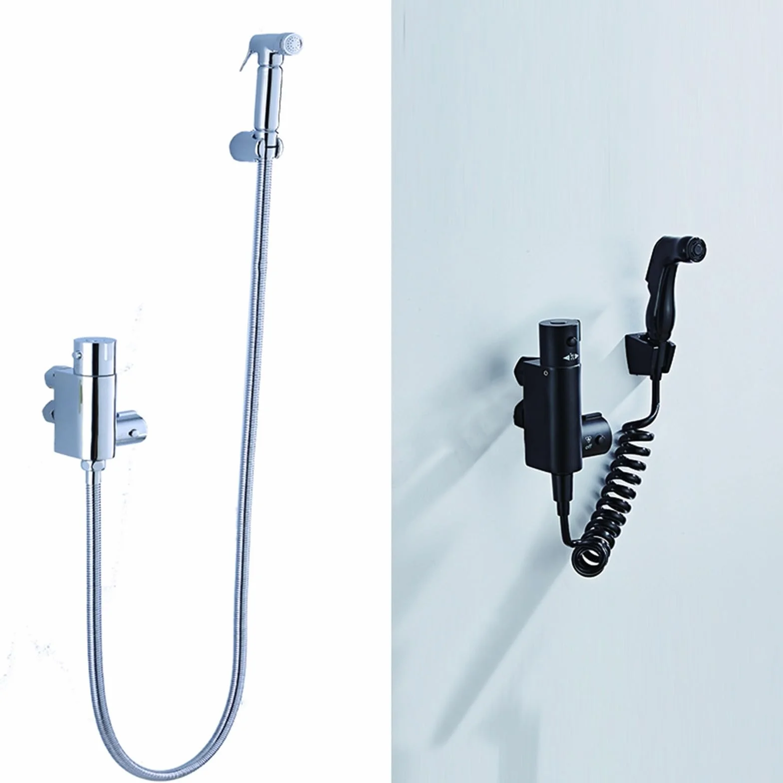 Termostatyczny naścienny łazienkowy prysznic bidet bateria toaletowa higieniczny żuraw kwadratowy mikser przenośny opryskiwacz (srebrny)