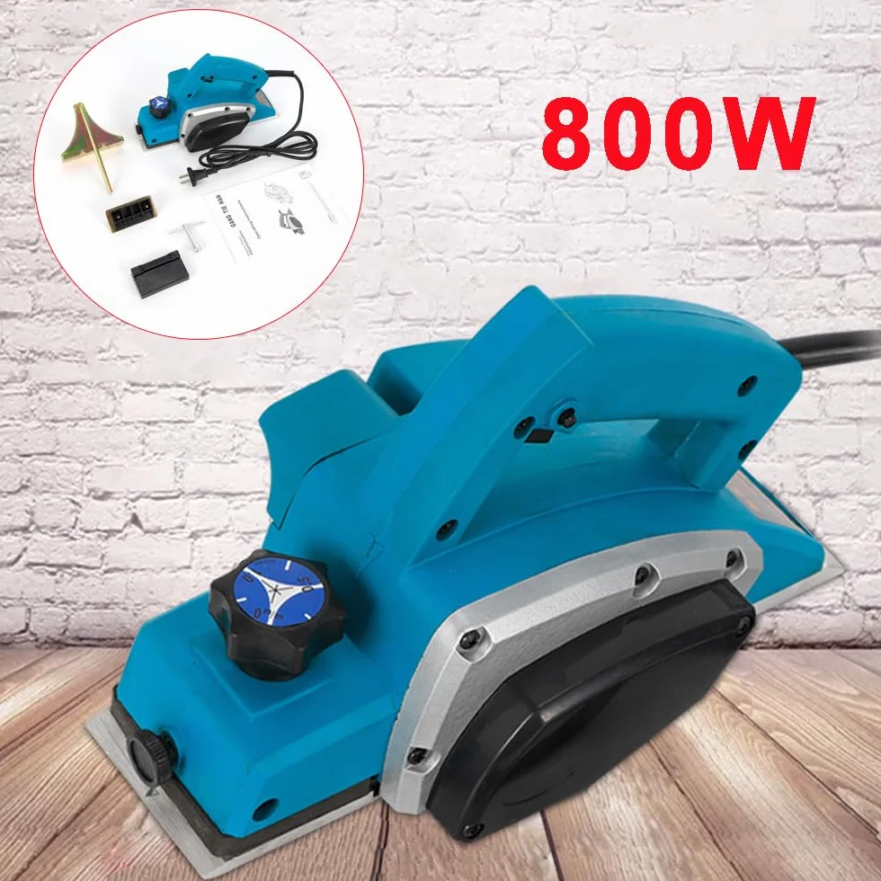 Strug elektryczny klasy premium, 800 W, 16000 obr./min, z regulowaną głębokością i przenośnym uchwytem, strug stołowy do strugania płyt drewnianych, litego drewna i sosny