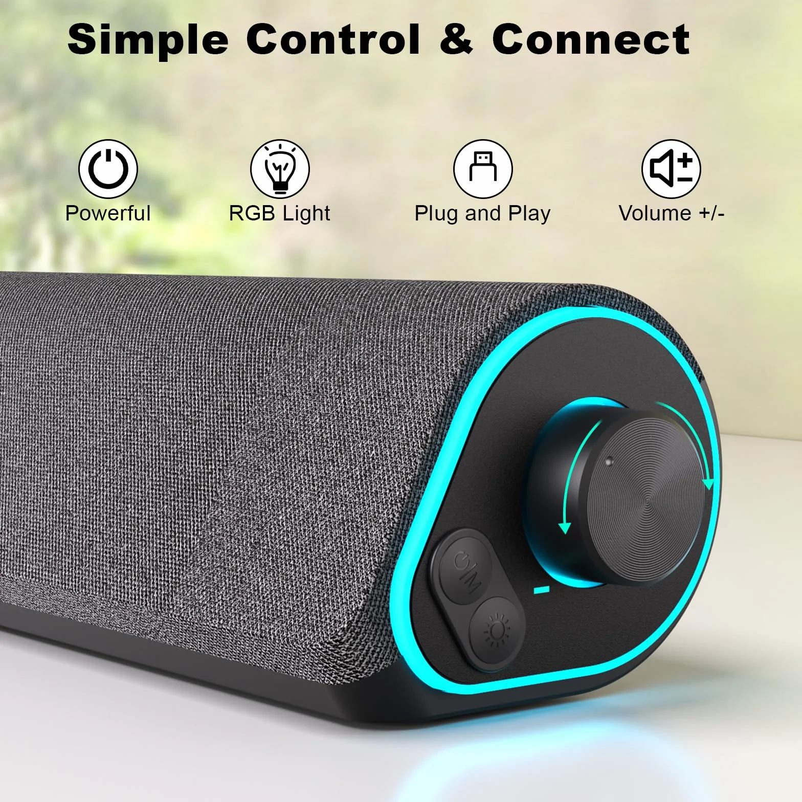 SOULION Głośniki komputerowe R50, zasilane przez USB i wejście AUX 3,5 mm Jack RGB, małe głośniki komputerowe, soundbar Bluetooth 5.3 z pokrętłem regulacji głośności do komputera