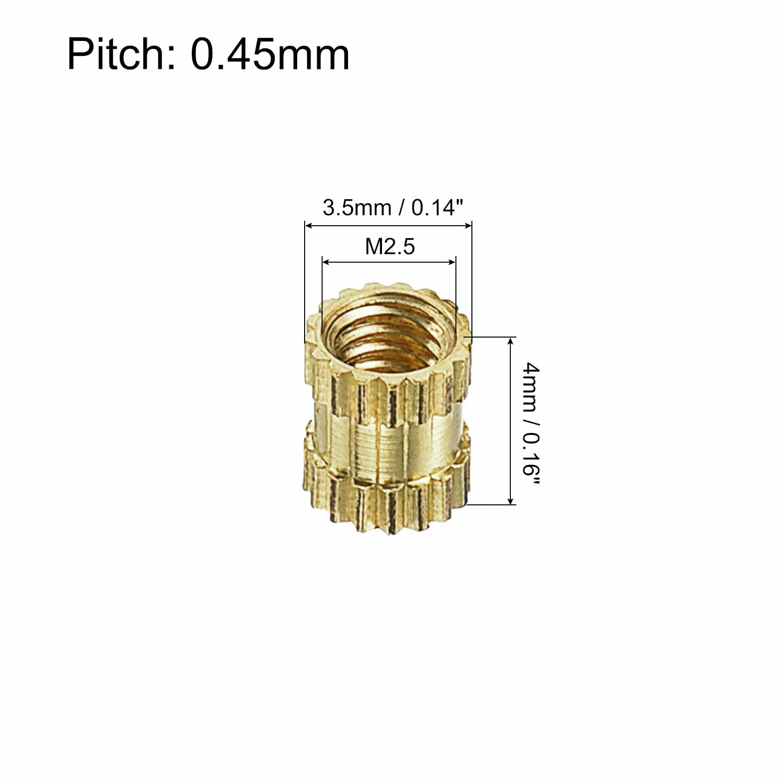 QUARKZMAN Mosiężne nakrętki gwintowane z gwintem wewnętrznym M2,5 x 4 mm (L) x 3,5 mm (OD), 80 szt