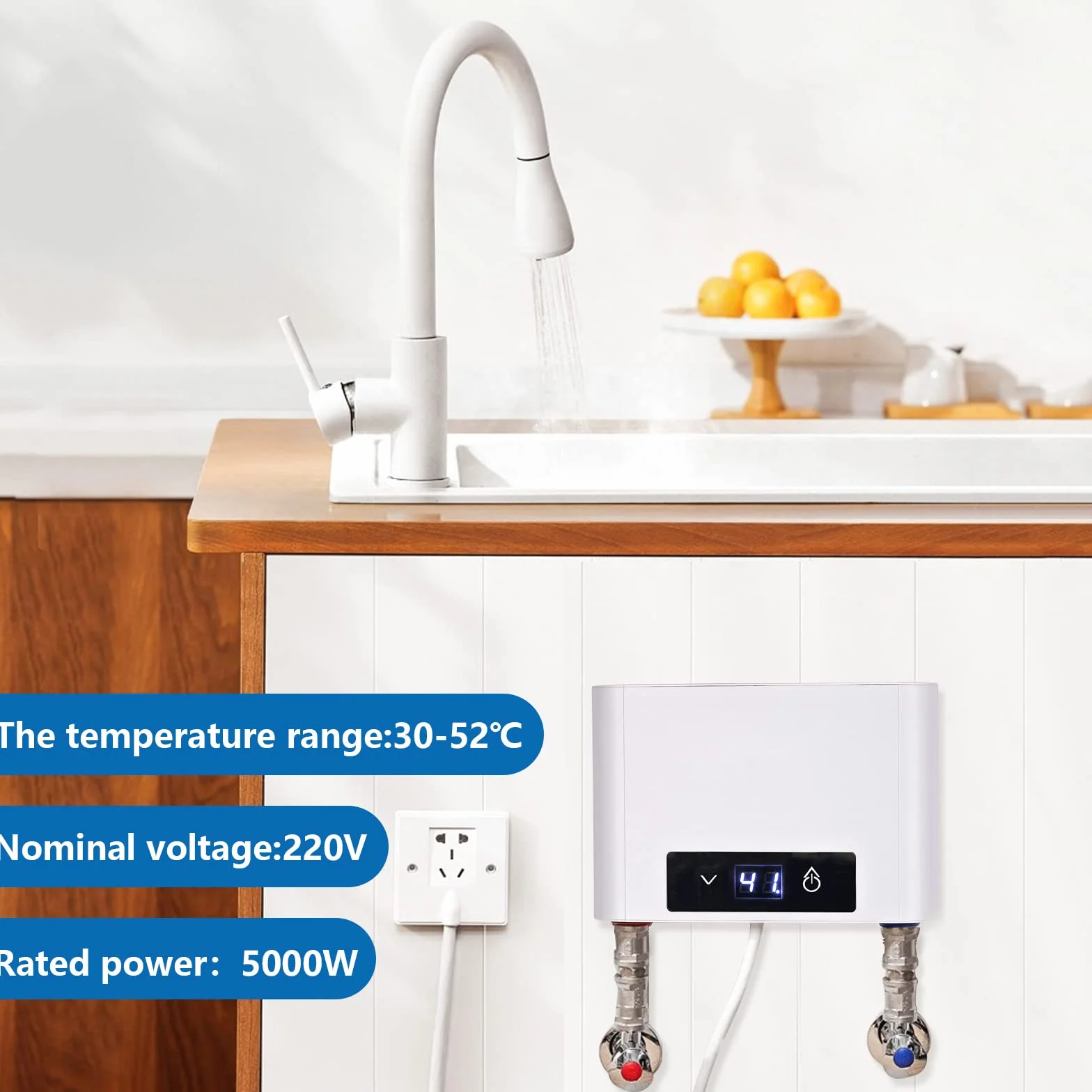 Elektroniczny przepływowy podgrzewacz wody 5500 W 220 V 30-52°C z zestawem prysznicowym