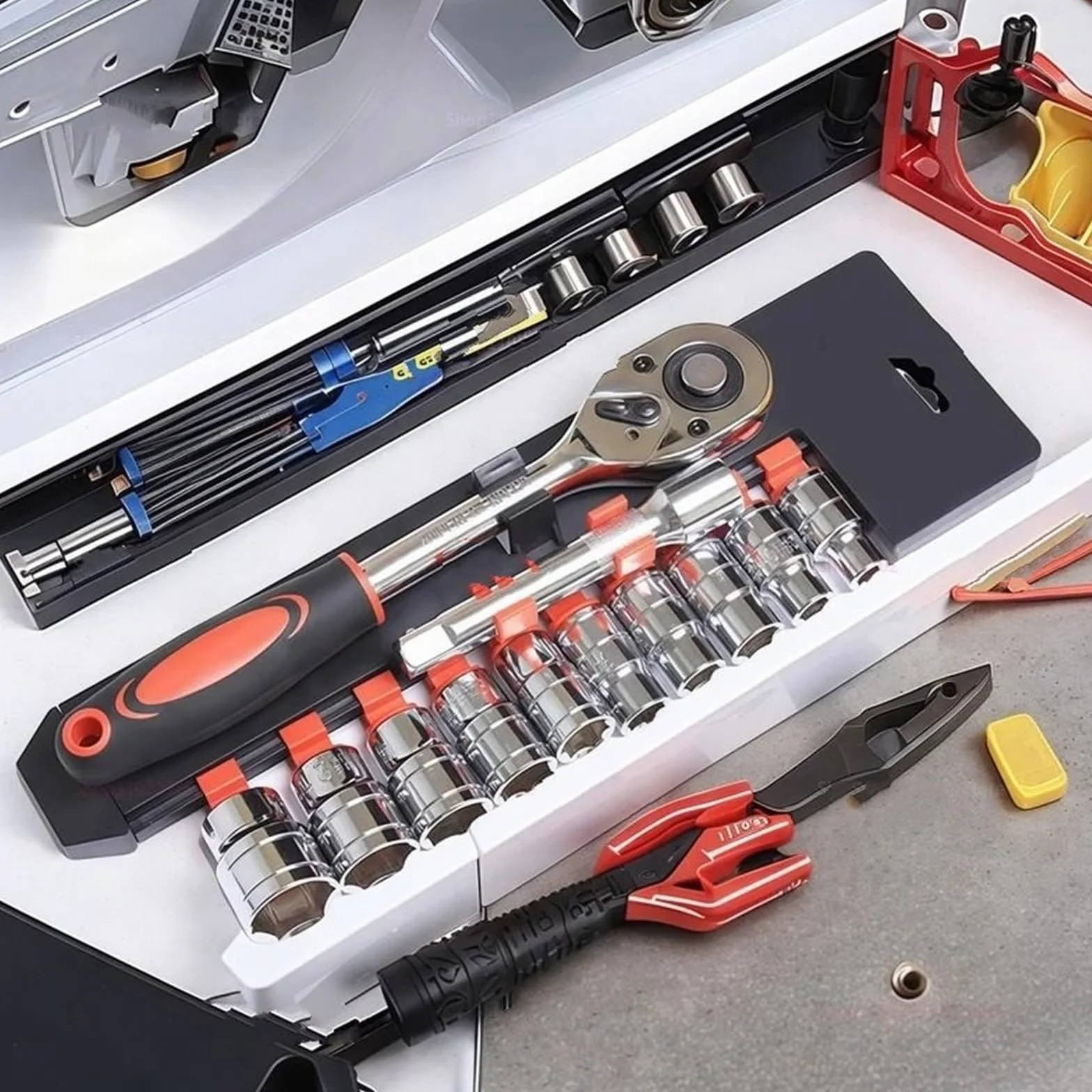 Autotrimgereedschap Zestaw 12 narzędzi samochodowych nasadowych, klucz grzechotkowy 1/4" z grzechotką, narzędzia konserwacyjne, sześciokątne(1-2inch 12pc set)