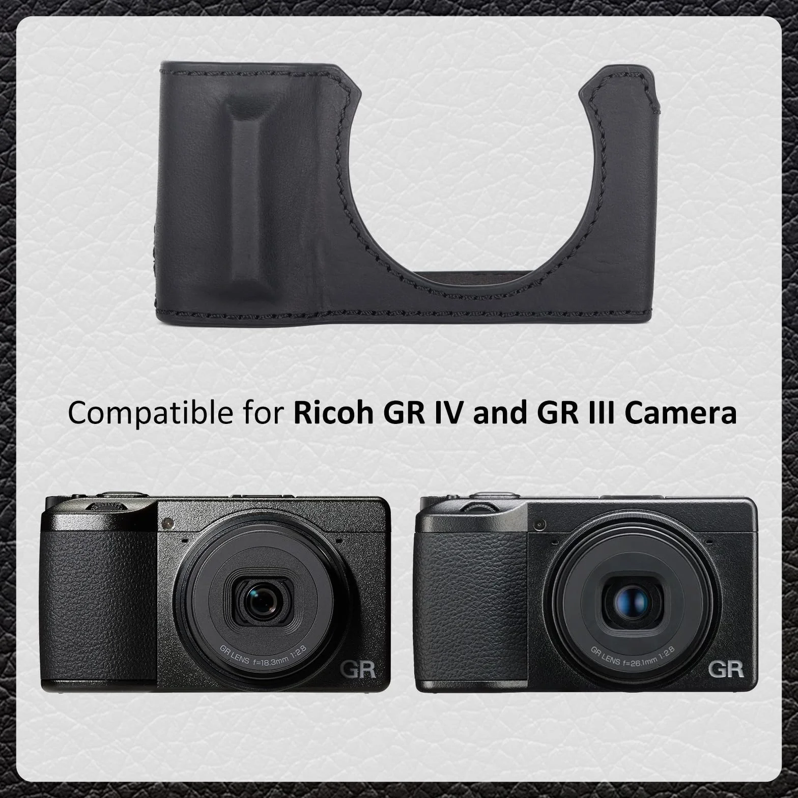 Półetui z prawdziwej skóry do Ricoh GR IV/GR III, etui ochronne premium, czarne, Retro