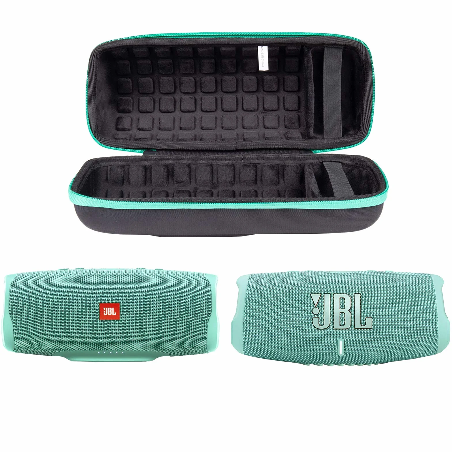 co2CREA Twarde etui na telefon komórkowy do JBL Charge 4 / JBL Charge 5 Przenośny bezprzewodowy głośnik Bluetooth (sam futerał) (turkusowy), Zielony Niebieski, 28 x 10.5 x 10.5 cm