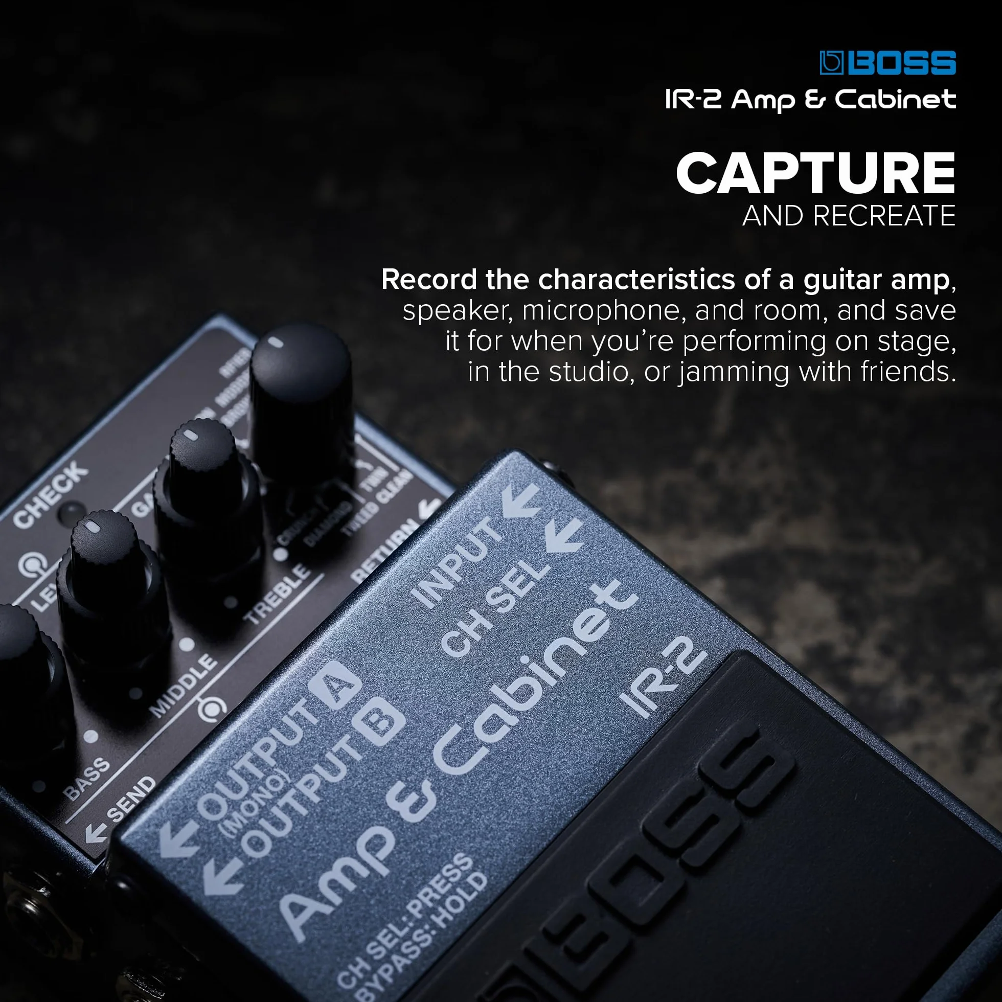 BOSS IR-2 Amp & Cabinet | Emulator Wzmaczniaczy Premium & Cabinet IR Loader | 11 Różnych Typów Wzmacniaczy | Kolumny IR od Celestion Digital | Prosty Interfejs Użytkownika