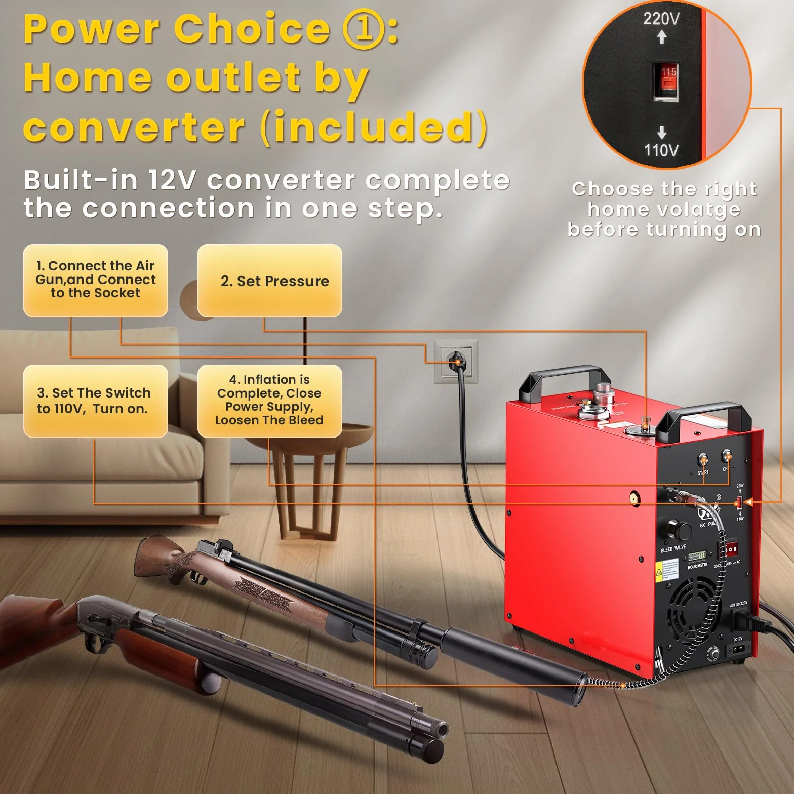 GX PUMP CS4-I Przenośna sprężarka powietrza PCP, kompresor pcp,mocny silnik 350 W, maks. 5800 Psi/40 Mpa, wbudowany konwerter domowy, chłodzenie wody i wentylatorów, 5 godzin ciągłej pracy