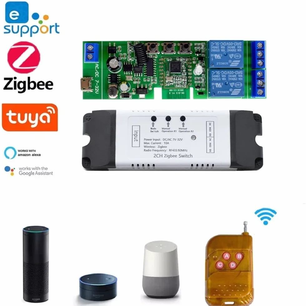ZigBee 2 kanały, 5 V, 12 V, przekaźnik suchościeralny, automatyczny, regulowany i natychmiastowy zamek, współpracuje z tuya app SmartThings, Alexa i Google Home