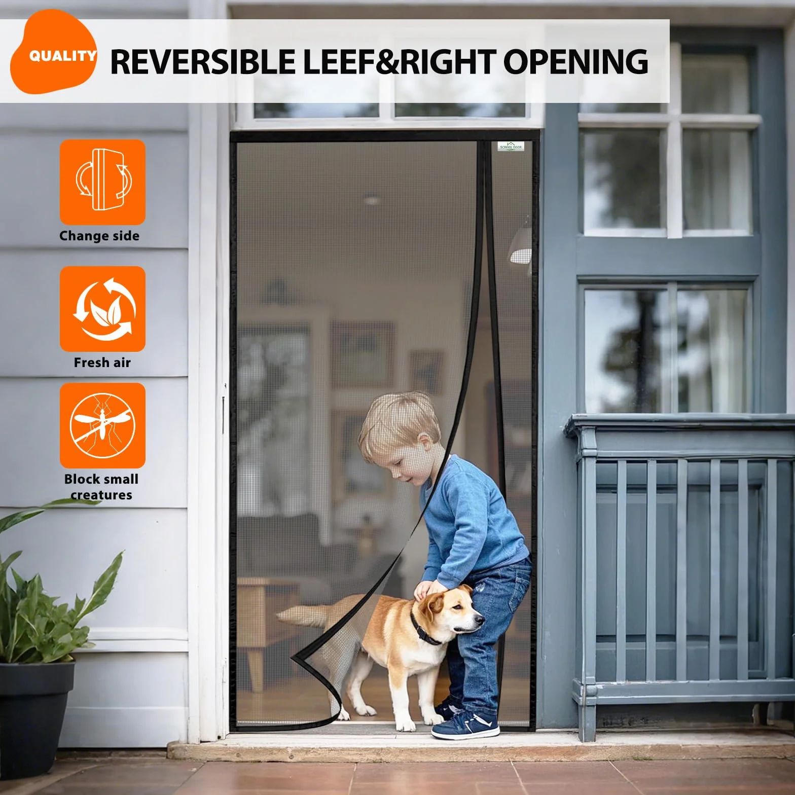 SCREEN DOOR Magnetyczna moskitiera na drzwi balkonowe, 140 x 220 cm, otwierana z boku dla dodatkowego komfortu, ochrona przed owadami na drzwi balkonowe, łatwa instalacja, czarna