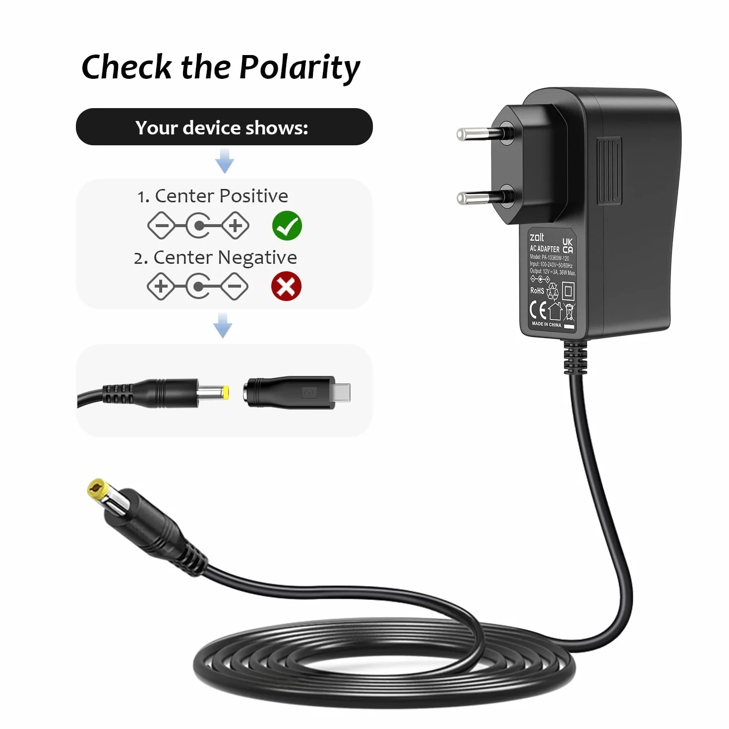 Zolt Uniwersalny zasilacz sieciowy 36W 12V 3A AC DC z 9 wtyczkami DC