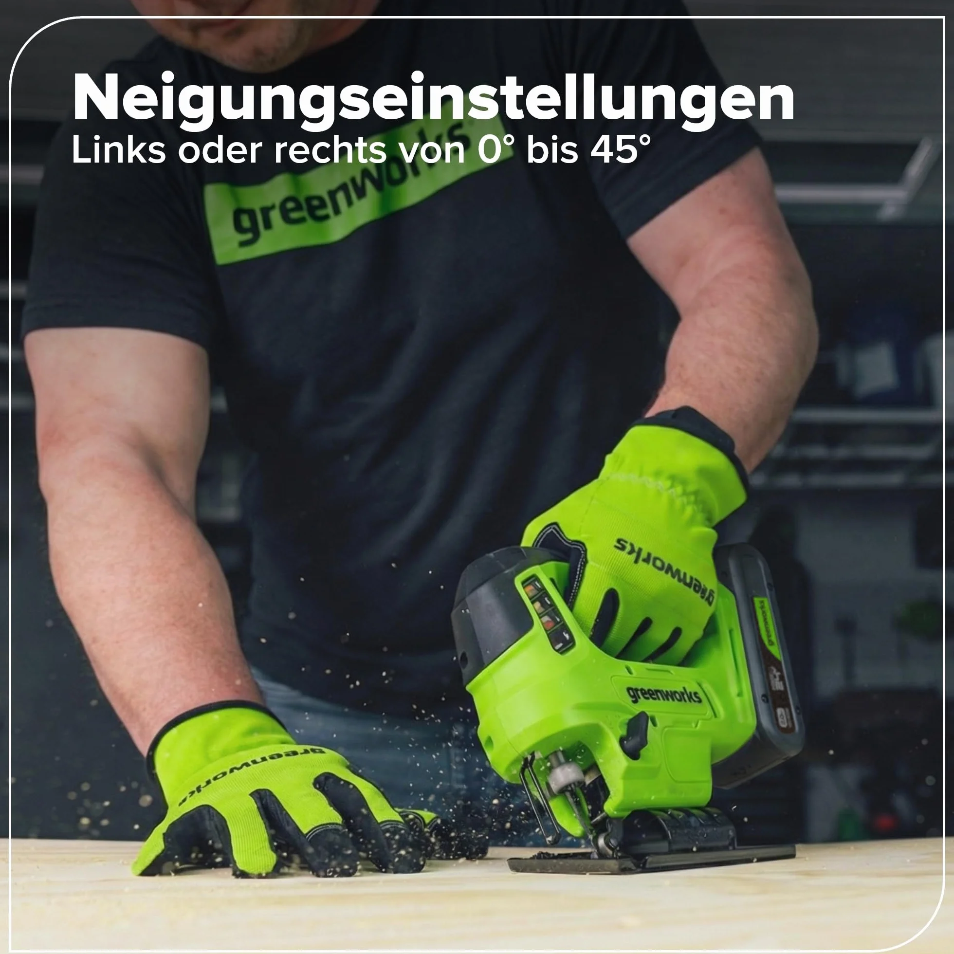 Greenworks 24 V akumulatorowa wyrzynarka akumulatorowa, bezprzewodowa, 3000 spm, regulowana maks. do 45°, 4 ustawienia orbitalne, lampa LED, podłączenie odkurzacza, bez baterii 24 V i ładowarki