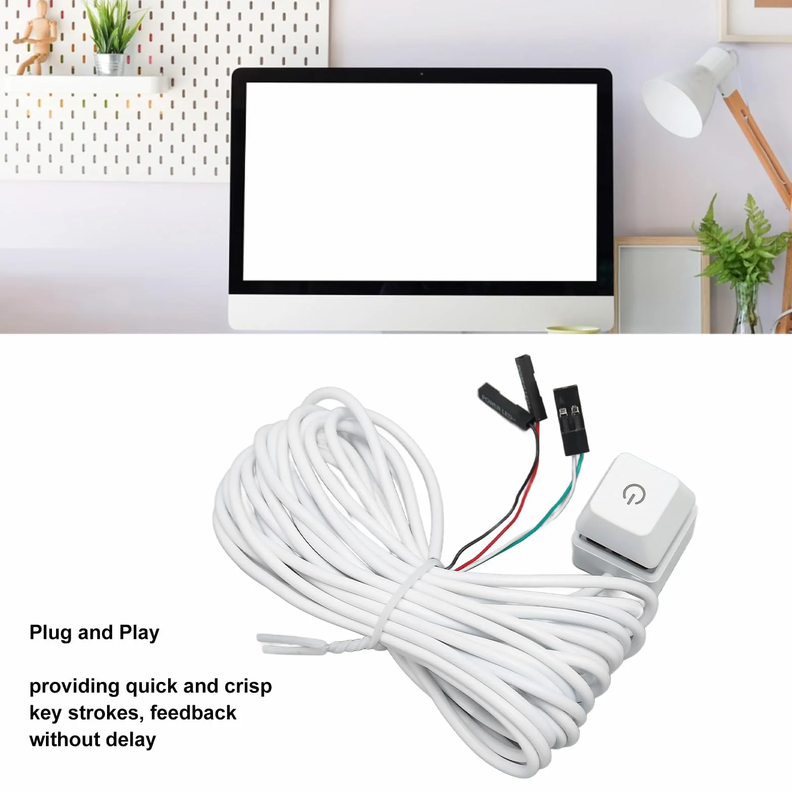 Przełącznik Zasilania Komputera PC, Biały Klucz Mechaniczny Zewnętrzny Wyłącznik Zasilania Komputera PC z Podświetleniem, Niebieski Przełącznik, Plug and Play, do Gier (zielone