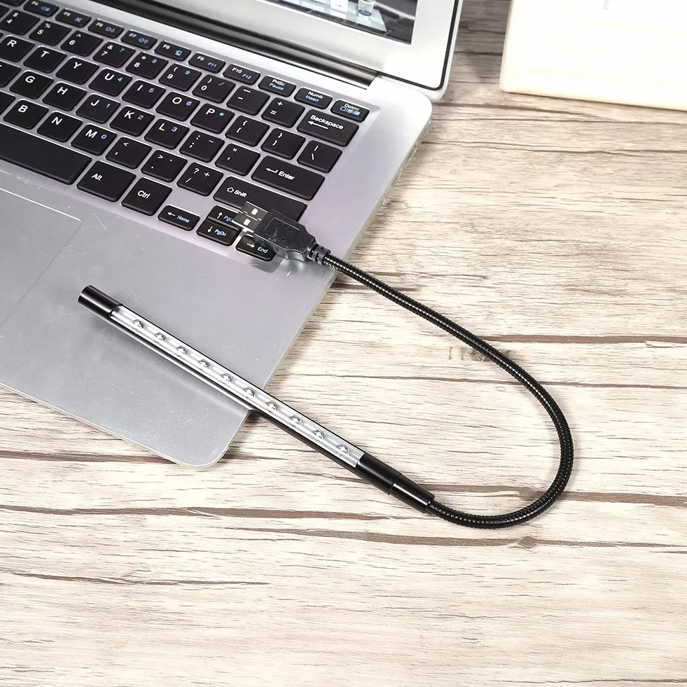 Klawiatura USB z lampką do czytania, 10 mini LED, elastyczna szyja łabędzia, przenośna